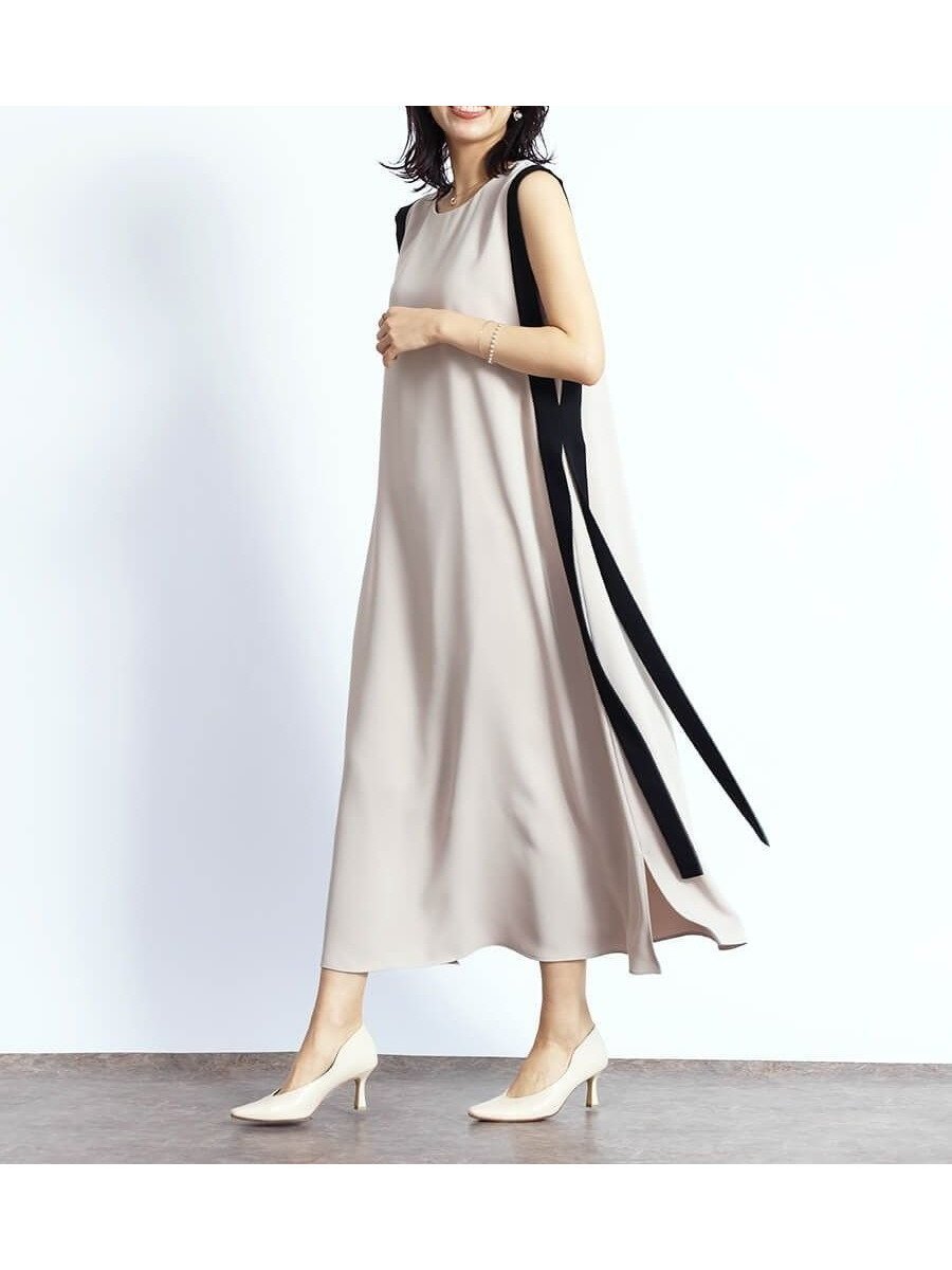 【ヴァン/Vin】のバイカラーAラインワンピース インテリア・キッズ・メンズ・レディースファッション・服の通販 founy(ファニー) 　ファッション　Fashion　レディースファッション　Fashion for Women　ワンピース　Dresses　Aラインワンピース・フレアシルエット　A-Line Dresses / Flared Silhouette Dresses　おすすめ　Recommended / Our Picks　アクセサリー　Fashion Accessories　ノースリーブ　Sleeveless, No-Sleeve　フレア　Flare, Flared　リボン　Ribbon, Bow　ベージュ|ID: prp329100004773246 ipo3291000000034949905
