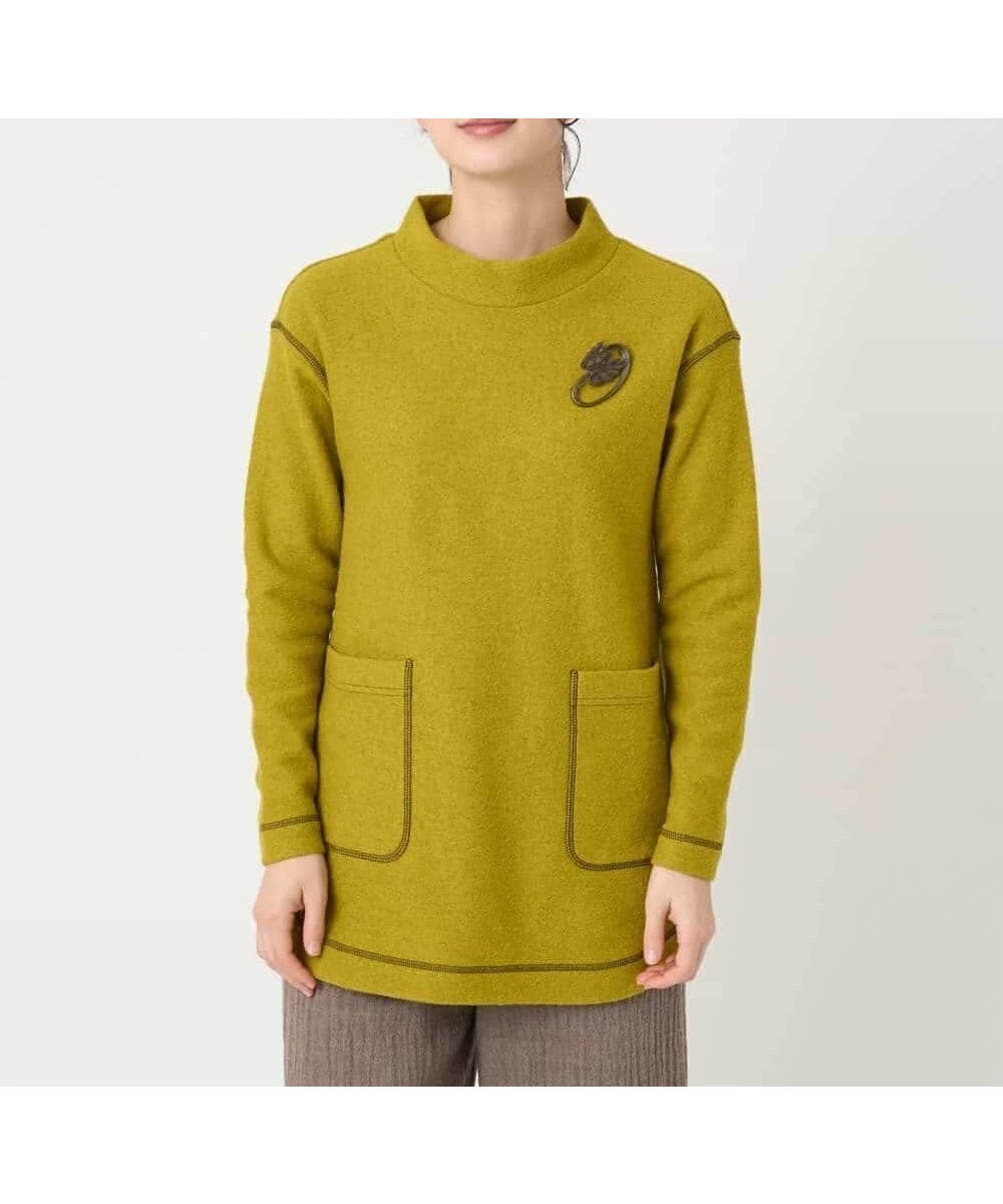 【メゾン ド サンク/Maison de CINQ】の日本製 ウールマイクロループスクランブル編みチュニックカットソー インテリア・キッズ・メンズ・レディースファッション・服の通販 founy(ファニー) 　ファッション　Fashion　レディースファッション　Fashion for Women　トップス・カットソー　Cut & Sew Tops　カットソー・ベーシックTシャツ　Cut-and-Sewn Tops / Stretch Tees & Basics　インナー　Innerwear　春　Spring　秋　Autumn　シンプル　Simple, Minimal　スラックス　Slacks, Dress Pants　チュニック　Tunic, Long Top　デニム　Denim, Jeans Material　ポケット　Pocket, Pocket Detail　ラウンド　Round, Round Neck　レギュラー　Regular, Standard Fit　レギンス　Leggings, Stretch Pants　冬　Winter / This Winter　おすすめ　Recommended / Our Picks　日本製　Made In Japan　夏　Summer　エレガント 上品　Elegant　イエロー|ID: prp329100004773248 ipo3291000000035038408