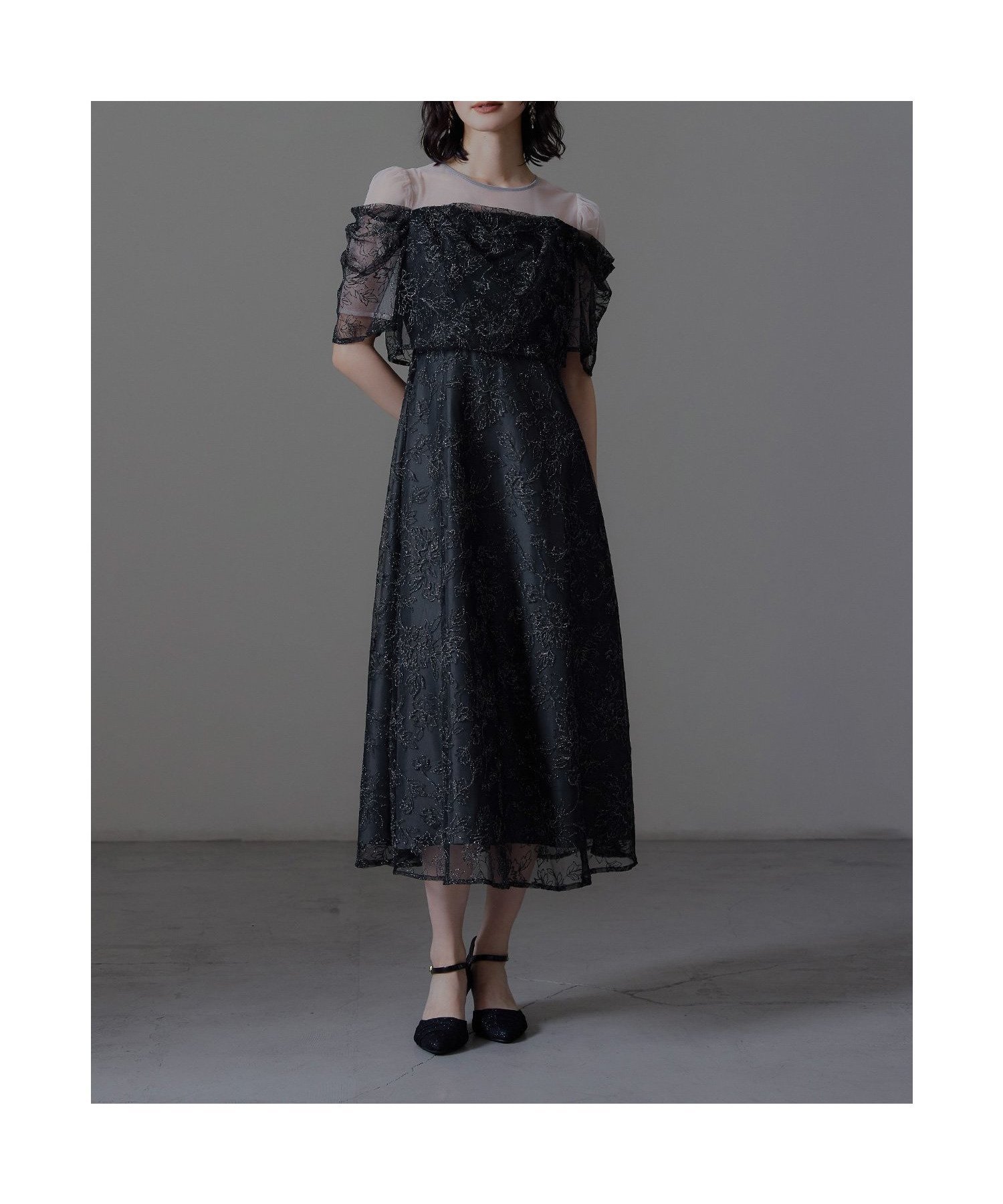 【ビーフラット/bflat】のラメレースドレープフレアドレス パーティードレス オケージョンドレス 結婚式 二次会 インテリア・キッズ・メンズ・レディースファッション・服の通販 founy(ファニー) ファッション Fashion レディースファッション Fashion for Women ワンピース Dresses フォーマル・パーティードレス・結婚式用ドレス Elegant & Casual Dresses おすすめ Recommended / Our Picks チュール Tulip, Tulip Motif デコルテ Décolleté, Neckline ドレス Dress, One-Piece フェミニン Feminine, Girly フレア Flare, Flared レース Lace, Lace Fabric エレガント 上品 Elegant 二次会 After Party 披露宴 Wedding Reception 結婚式 Wedding ブラック|ID: prp329100004773272 ipo3291000000034871157