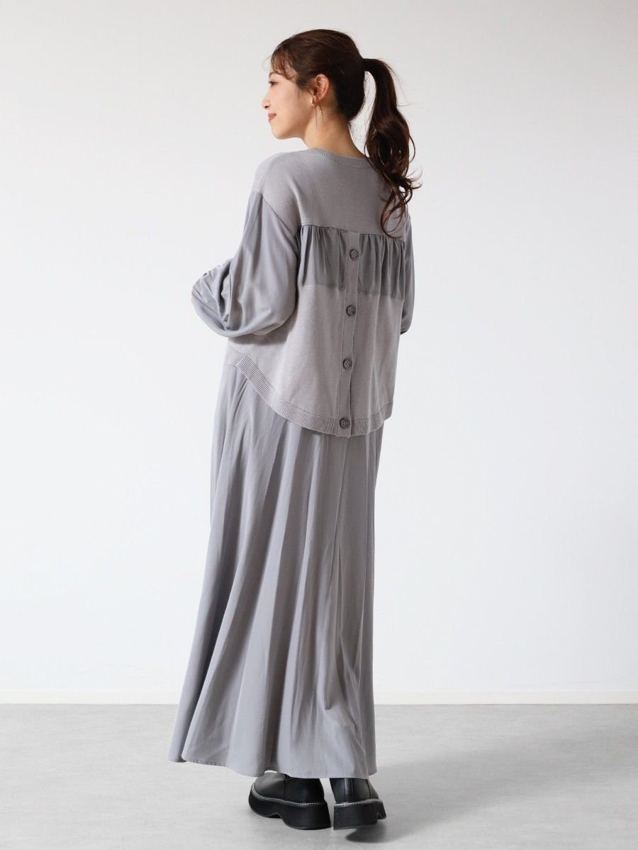 【ヴァン/Vin】のバックボタンブラウスドッキングワンピース インテリア・キッズ・メンズ・レディースファッション・服の通販 founy(ファニー) ファッション Fashion レディースファッション Fashion for Women ワンピース Dresses とろみ Fluid, Flowy Fabric シューズ Shoes, Footwear セットアップ Set-Up, Coordinated Outfit ドッキング Docking, Mixed Material ライトグレー|ID: prp329100004773275 ipo3291000000034588171