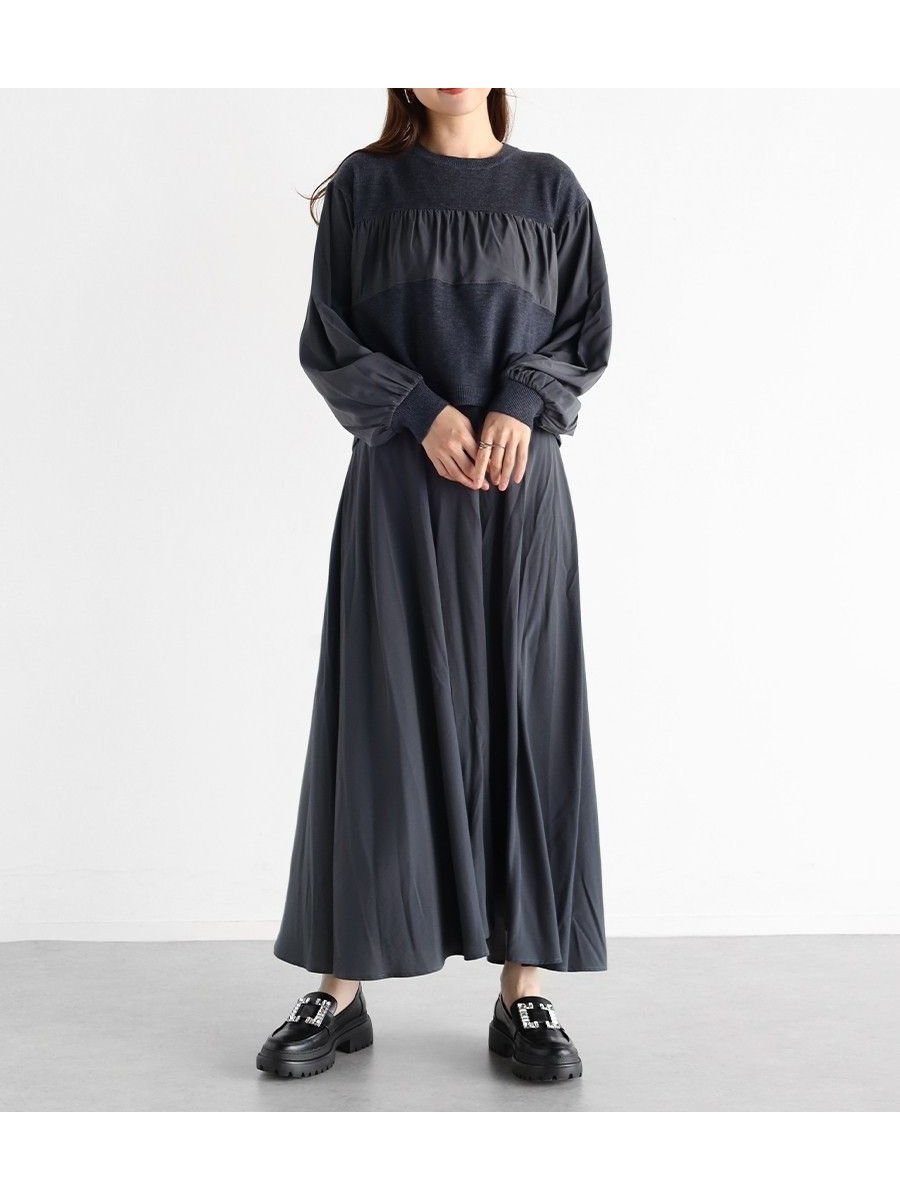 【ヴァン/Vin】のバックボタンブラウスドッキングワンピース インテリア・キッズ・メンズ・レディースファッション・服の通販 founy(ファニー) ファッション Fashion レディースファッション Fashion for Women ワンピース Dresses とろみ Fluid, Flowy Fabric シューズ Shoes, Footwear セットアップ Set-Up, Coordinated Outfit ドッキング Docking, Mixed Material チャコールグレー|ID: prp329100004773275 ipo3291000000034588174