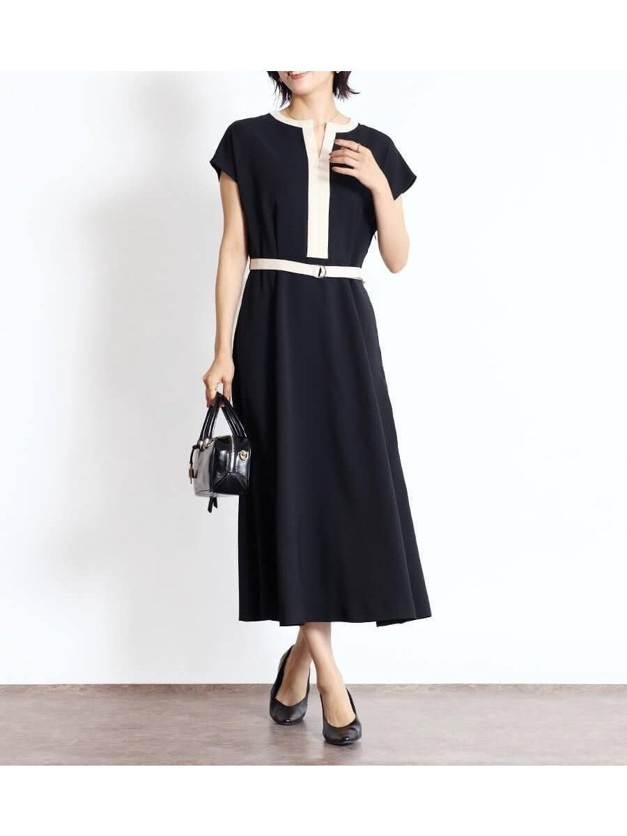【ヴァン/Vin】の配色Aラインワンピース インテリア・キッズ・メンズ・レディースファッション・服の通販 founy(ファニー) 　ファッション　Fashion　レディースファッション　Fashion for Women　ワンピース　Dresses　Aラインワンピース・フレアシルエット　A-Line Dresses / Flared Silhouette Dresses　おすすめ　Recommended / Our Picks　フレア　Flare, Flared　エレガント 上品　Elegant　今季　This Season, Current Season　ビジネス 仕事 通勤　Business / Work / Commuting　ブラック|ID: prp329100004773276 ipo3291000000034588182