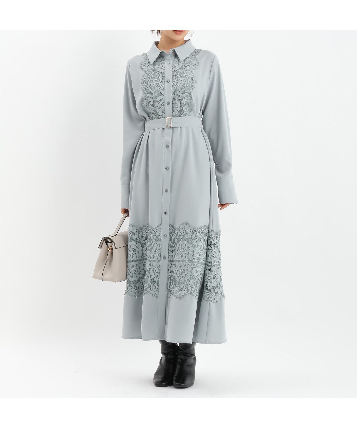 【アンデミュウ/Andemiu】のスソレースキリカエワンピース インテリア・キッズ・メンズ・レディースファッション・服の通販 founy(ファニー) 　ファッション　Fashion　レディースファッション　Fashion for Women　ワンピース　Dresses　フレア　Flare, Flared　レース　Lace, Lace Fabric　ロング　Long, Long-Length　切替　Switching, Contrast Panel　春　Spring　ブルー|ID: prp329100004773300 ipo3291000000034588634