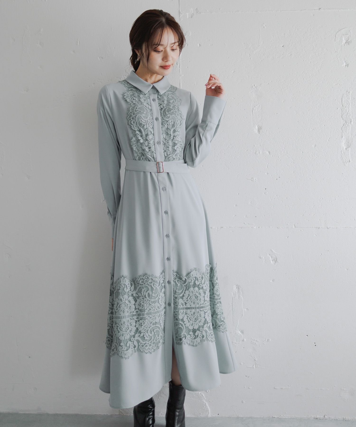 【アンデミュウ/Andemiu】のスソレースキリカエワンピース インテリア・キッズ・メンズ・レディースファッション・服の通販 founy(ファニー) 　ファッション　Fashion　レディースファッション　Fashion for Women　ワンピース　Dresses　フレア　Flare, Flared　レース　Lace, Lace Fabric　ロング　Long, Long-Length　切替　Switching, Contrast Panel　春　Spring　ブルー|ID: prp329100004773300 ipo3291000000035114548