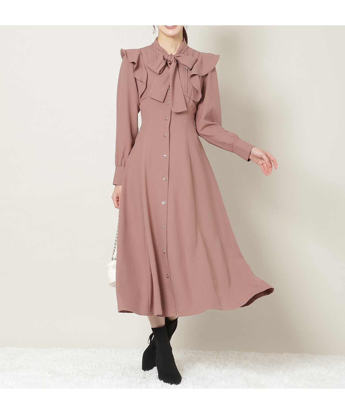 【ウィルセレクション/WILLSELECTION】のリボンタイラッフルフレアワンピース インテリア・キッズ・メンズ・レディースファッション・服の通販 founy(ファニー) 　ファッション　Fashion　レディースファッション　Fashion for Women　ワンピース　Dresses　シャーリング　Shirring, Ruched　チェック　Check, Plaid, Tartan　フェミニン　Feminine, Girly　フロント　Front, Front Design　リボン　Ribbon, Bow　レース　Lace, Lace Fabric　ピンク|ID: prp329100004773304 ipo3291000000034588810