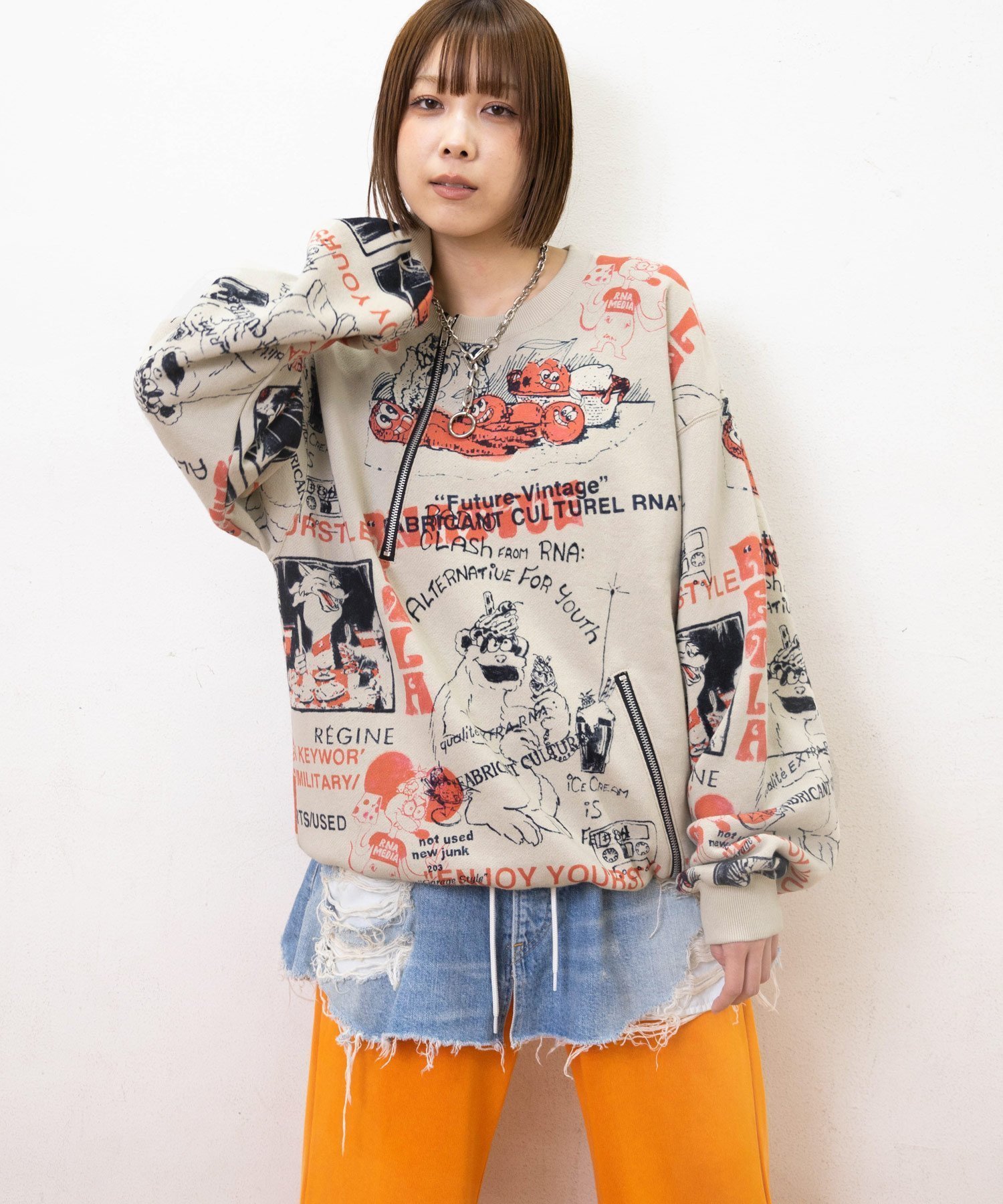 【アールエヌエー/RNA】のM2575 ENJOY プリント ZIPトレーナー インテリア・キッズ・メンズ・レディースファッション・服の通販 founy(ファニー) ファッション Fashion レディースファッション Fashion for Women おすすめ Recommended / Our Picks クール Cool, Chic グラフィック Graphic, Graphic Design セットアップ Set-Up, Coordinated Outfit トレーナー Sweatshirt, Trainer ハンド Hand, Handmade プリント Print, Printed Pattern ベージュ|ID: prp329100004773361 ipo3291000000034590566