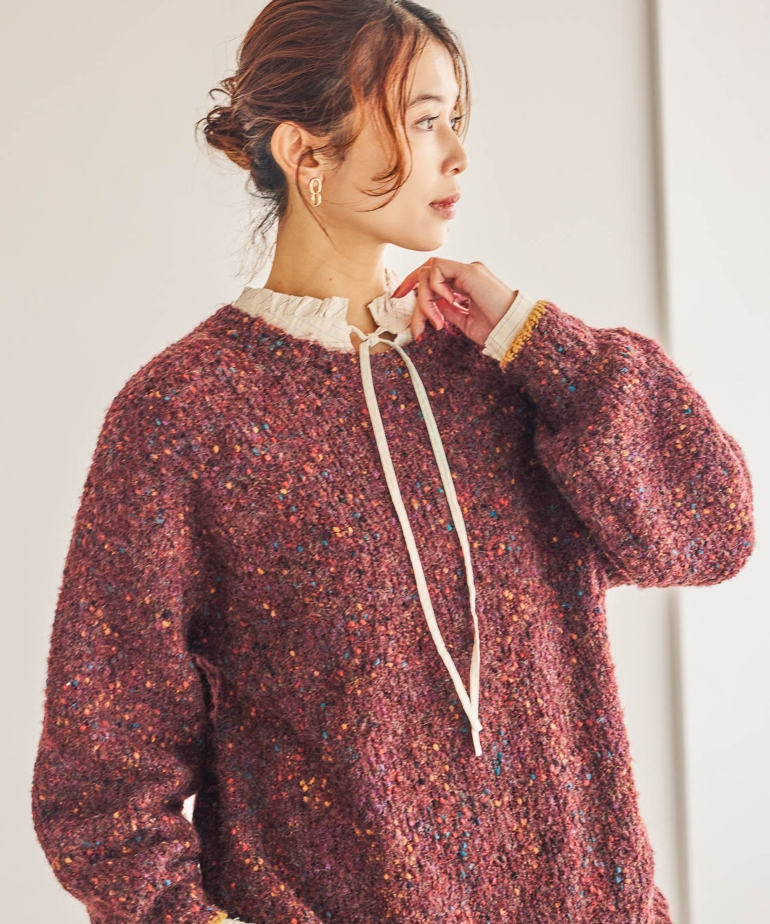 【スタディオ クリップ/studio CLIP】の3ゲージツブツブヤーンチュニックニット インテリア・キッズ・メンズ・レディースファッション・服の通販 founy(ファニー) 　ファッション　Fashion　レディースファッション　Fashion for Women　トップス・カットソー　Cut & Sew Tops　ニット　Knit Tops & Sweaters　おすすめ　Recommended / Our Picks　チュニック　Tunic, Long Top　デニム　Denim, Jeans Material　ネップ　Nepp, Slub Yarn　ボルドー38|ID: prp329100004773415 ipo3291000000034986790