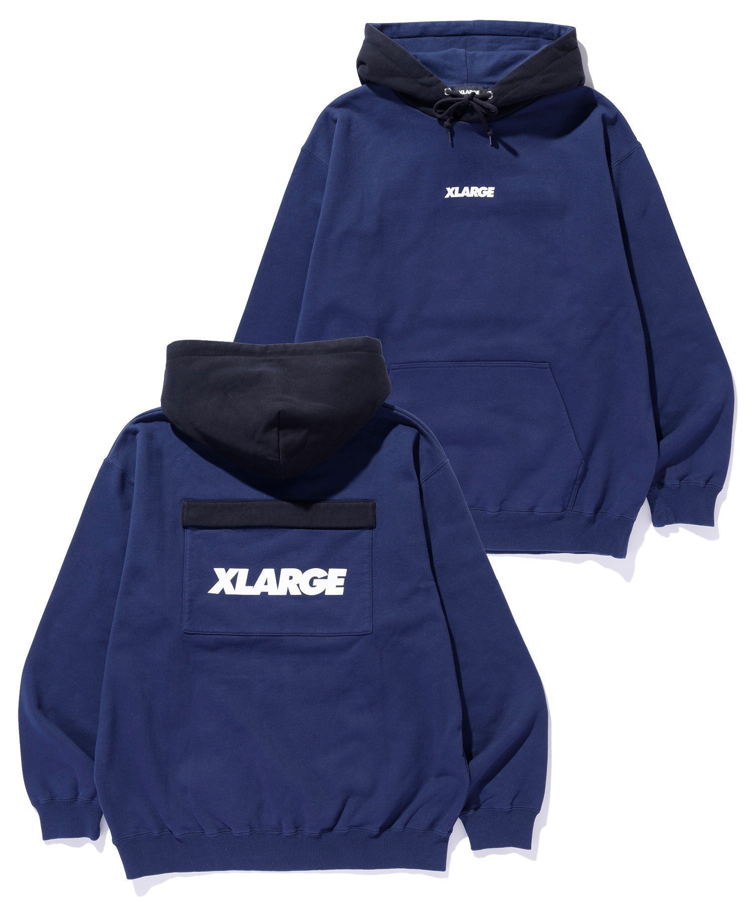 【エクストララージ/XLARGE】のXLARGE/2TONE PULLOVER HOODED SWEATSHIRT インテリア・キッズ・メンズ・レディースファッション・服の通販 founy(ファニー) 　ファッション　Fashion　レディースファッション　Fashion for Women　トップス・カットソー　Cut & Sew Tops　シャツ・ブラウス・オフィスカジュアル　Elegant Blouses & Button-Ups　レディースパーカー・カジュアルフーディー　Casual Hoodies & Sweatshirts　ロングTシャツ・Tシャツ　Longline T-Shirts & Tees　カジュアルプルオーバー・ニットトップス　Pullovers & Knit Tops / Casual Pullovers　スウェット・クルーネックトップス　Sweatshirts & Crewnecks / Relaxed Fit Sweat Tops　パーカー　Hoodie, Parka　フロント　Front, Front Design　プリント　Print, Printed Pattern　ベーシック　Basic, Essential　ポケット　Pocket, Pocket Detail　NAVY|ID: prp329100004773546 ipo3291000000034593730