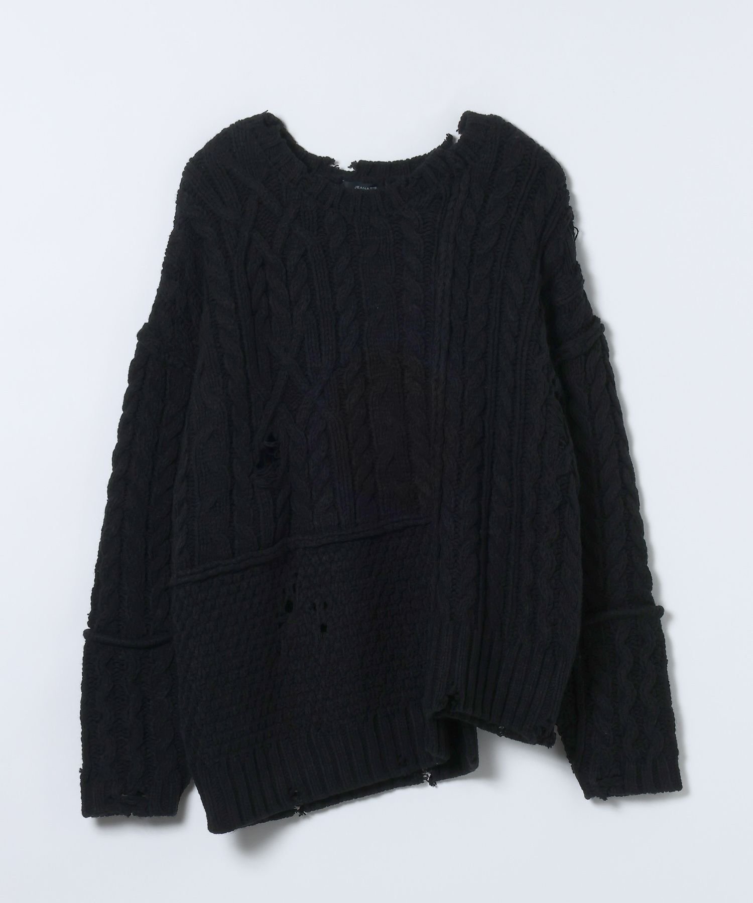 【ジーナシス/JEANASiS】のリメイクライクケーブルプルオーバー インテリア・キッズ・メンズ・レディースファッション・服の通販 founy(ファニー) ファッション Fashion レディースファッション Fashion for Women トップス・カットソー Cut & Sew Tops カジュアルプルオーバー・ニットトップス Pullovers & Knit Tops / Casual Pullovers おすすめ Recommended / Our Picks ダメージ Distressed, Destroyed デニム Denim, Jeans Material パッチワーク Patchwork, Mixed Fabric ルーズ Loose, Oversized 冬 Winter / This Winter ブラック|ID: prp329100004773713 ipo3291000000034650694