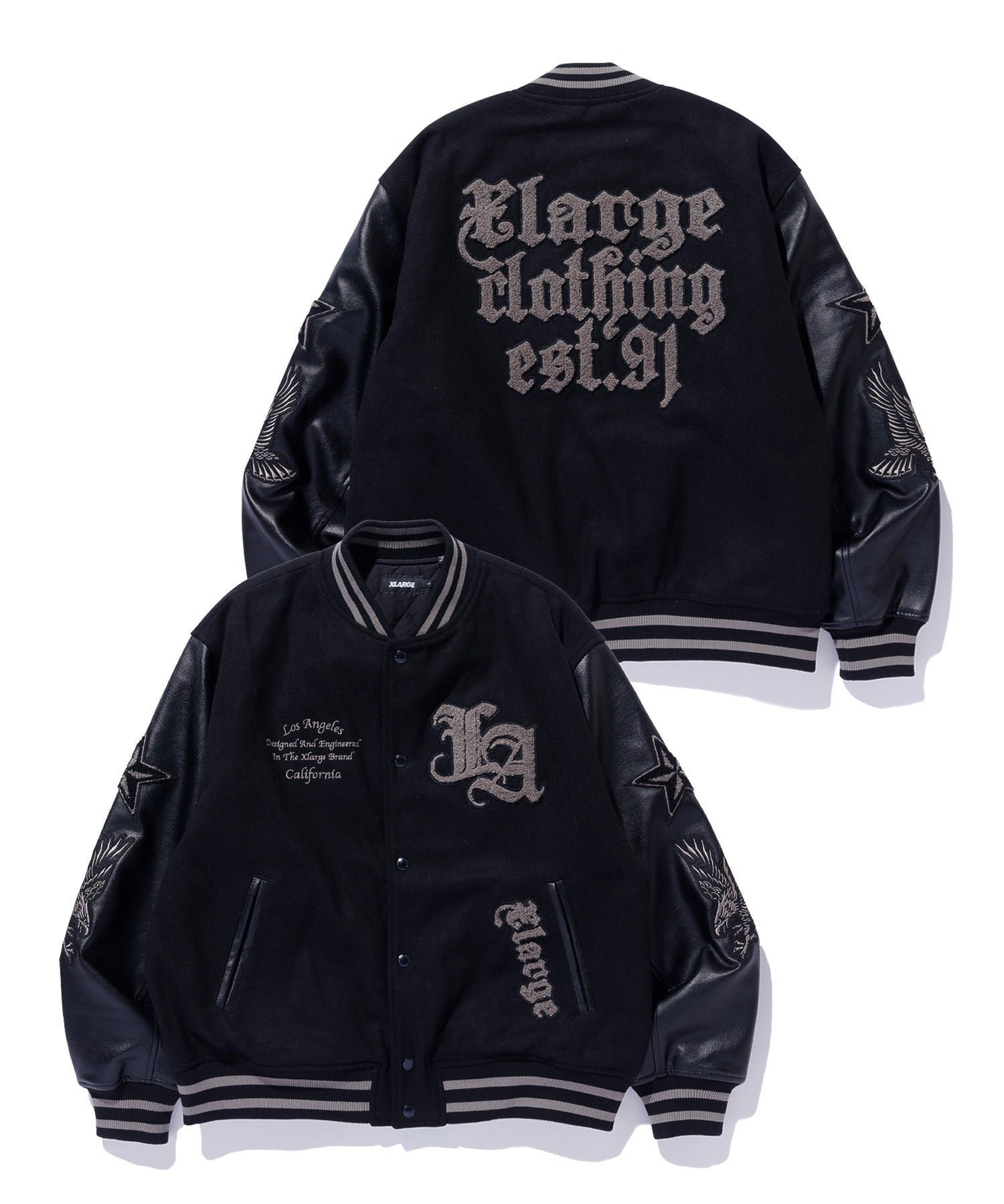 【エクストララージ/XLARGE】のVARSITY JACKET インテリア・キッズ・メンズ・レディースファッション・服の通販 founy(ファニー) ファッション Fashion レディースファッション Fashion for Women アウター Coat / Outerwear Collection レディースジャケット・軽アウター Jackets アクリル Acrylic Material ベーシック Basic, Essential メルトン Melton, Heavy Wool BLACK|ID: prp329100004773740 ipo3291000000034734448
