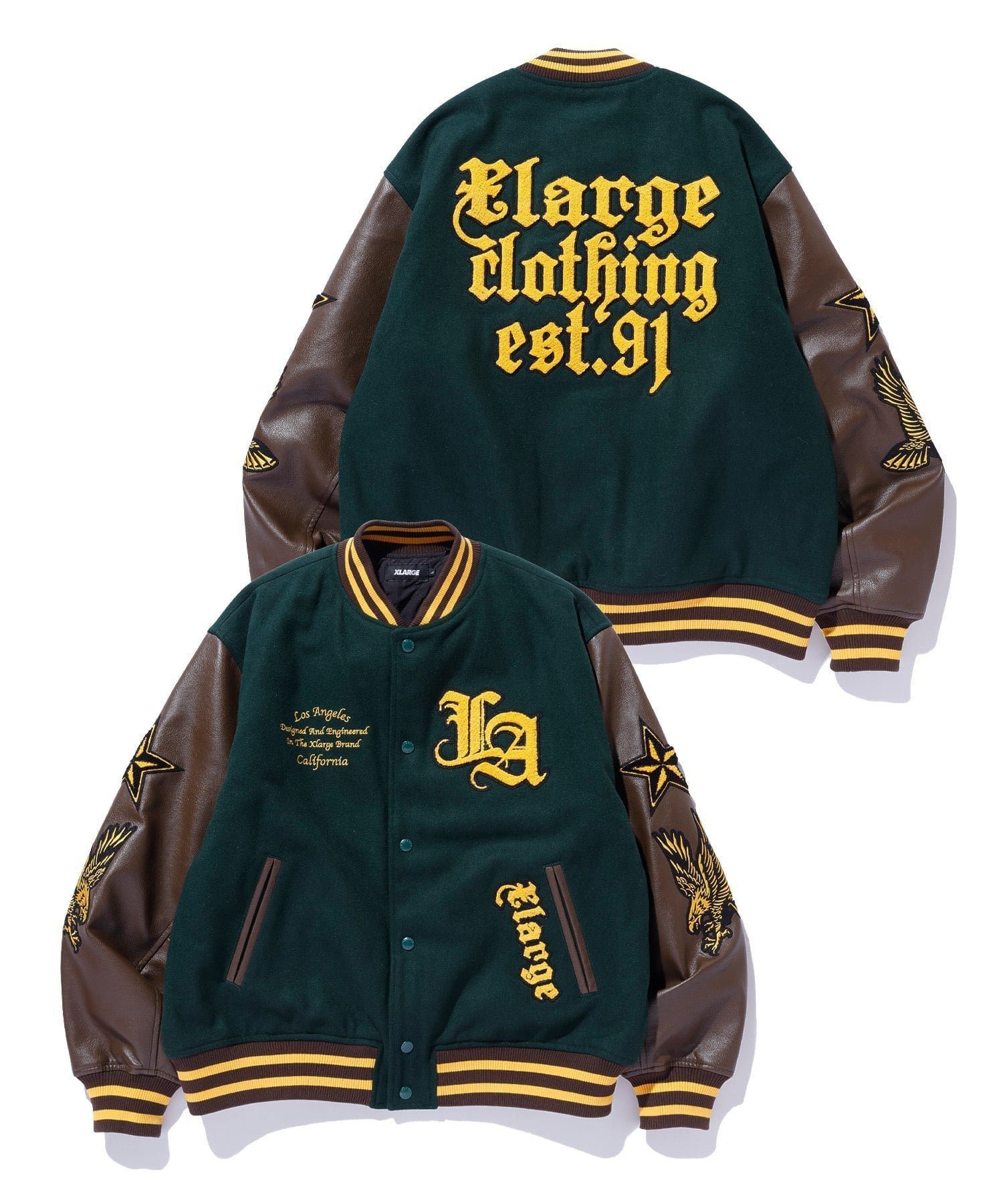 【エクストララージ/XLARGE】のVARSITY JACKET インテリア・キッズ・メンズ・レディースファッション・服の通販 founy(ファニー) ファッション Fashion レディースファッション Fashion for Women アウター Coat / Outerwear Collection レディースジャケット・軽アウター Jackets アクリル Acrylic Material ベーシック Basic, Essential メルトン Melton, Heavy Wool GREEN|ID: prp329100004773740 ipo3291000000034734449
