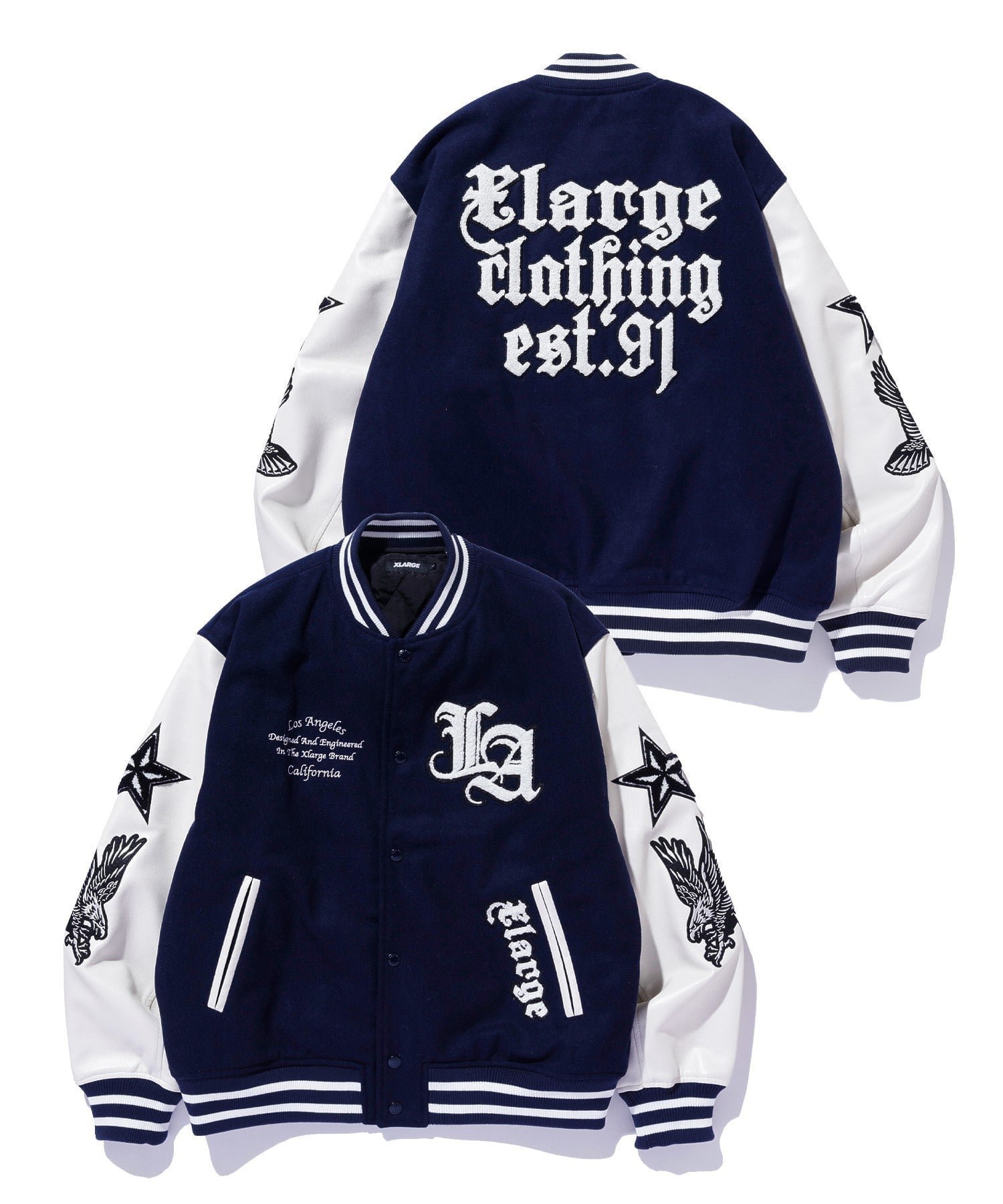 【エクストララージ/XLARGE】のVARSITY JACKET インテリア・キッズ・メンズ・レディースファッション・服の通販 founy(ファニー) ファッション Fashion レディースファッション Fashion for Women アウター Coat / Outerwear Collection レディースジャケット・軽アウター Jackets アクリル Acrylic Material ベーシック Basic, Essential メルトン Melton, Heavy Wool NAVY|ID: prp329100004773740 ipo3291000000034734450