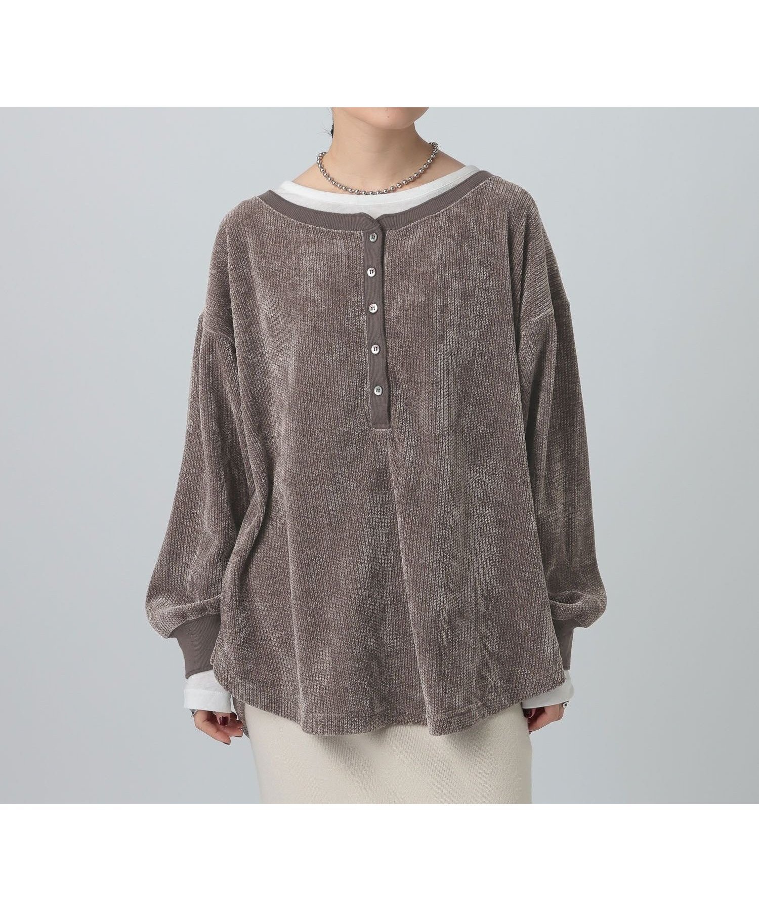 【レプシィム ローリーズファーム/LEPSIM LOWRYS FARM】のドッキングヘンリープルオーバー 人気、トレンドファッション・服の通販 founy(ファニー) 　ファッション　Fashion　レディースファッション　Fashion for Women　トップス・カットソー　Cut & Sew Tops　カジュアルプルオーバー・ニットトップス　Pullovers & Knit Tops / Casual Pullovers　おすすめ　Recommended / Our Picks　インナー　Innerwear　シンプル　Simple, Minimal　ドッキング　Docking, Mixed Material　ベロア　Velour, Soft Velvet　 other-1|ID: prp329100004773810 ipo3291000000034962029