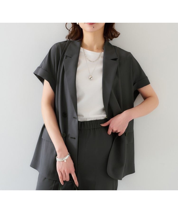 【アンタイトル/UNTITLED】の【セットアップ可能/接触冷感/イージーケア】リラクミスト ハーフスリーブジャケット 人気、トレンドファッション・服の通販 founy(ファニー) 　ファッション　Fashion　レディースファッション　Fashion for Women　アウター　Coat / Outerwear Collection　レディースジャケット・軽アウター　Jackets　ジャケット　Jacket, Outerwear　ストレッチ　Stretch, Stretchy Fabric　スマート　Smart, Elegant　セットアップ　Set-Up, Coordinated Outfit　ダブル　Double, Double-Breasted　フレア　Flare, Flared　ポケット　Pocket, Pocket Detail　リラックス　Relax, Relaxed Fit　おすすめ　Recommended / Our Picks　夏　Summer　 other-1|ID: prp329100004773891 ipo3291000000034598107