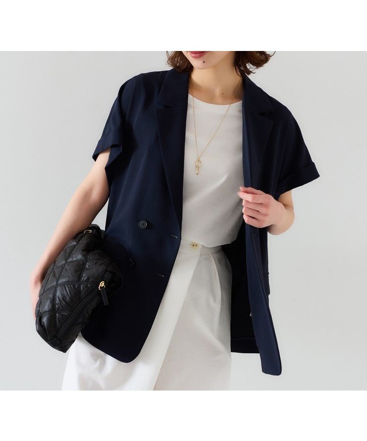 【アンタイトル/UNTITLED】の【セットアップ可能/接触冷感/イージーケア】リラクミスト ハーフスリーブジャケット インテリア・キッズ・メンズ・レディースファッション・服の通販 founy(ファニー) 　ファッション　Fashion　レディースファッション　Fashion for Women　アウター　Coat / Outerwear Collection　レディースジャケット・軽アウター　Jackets　ジャケット　Jacket, Outerwear　ストレッチ　Stretch, Stretchy Fabric　スマート　Smart, Elegant　セットアップ　Set-Up, Coordinated Outfit　ダブル　Double, Double-Breasted　フレア　Flare, Flared　ポケット　Pocket, Pocket Detail　リラックス　Relax, Relaxed Fit　おすすめ　Recommended / Our Picks　夏　Summer　ネイビー|ID: prp329100004773891 ipo3291000000034598116