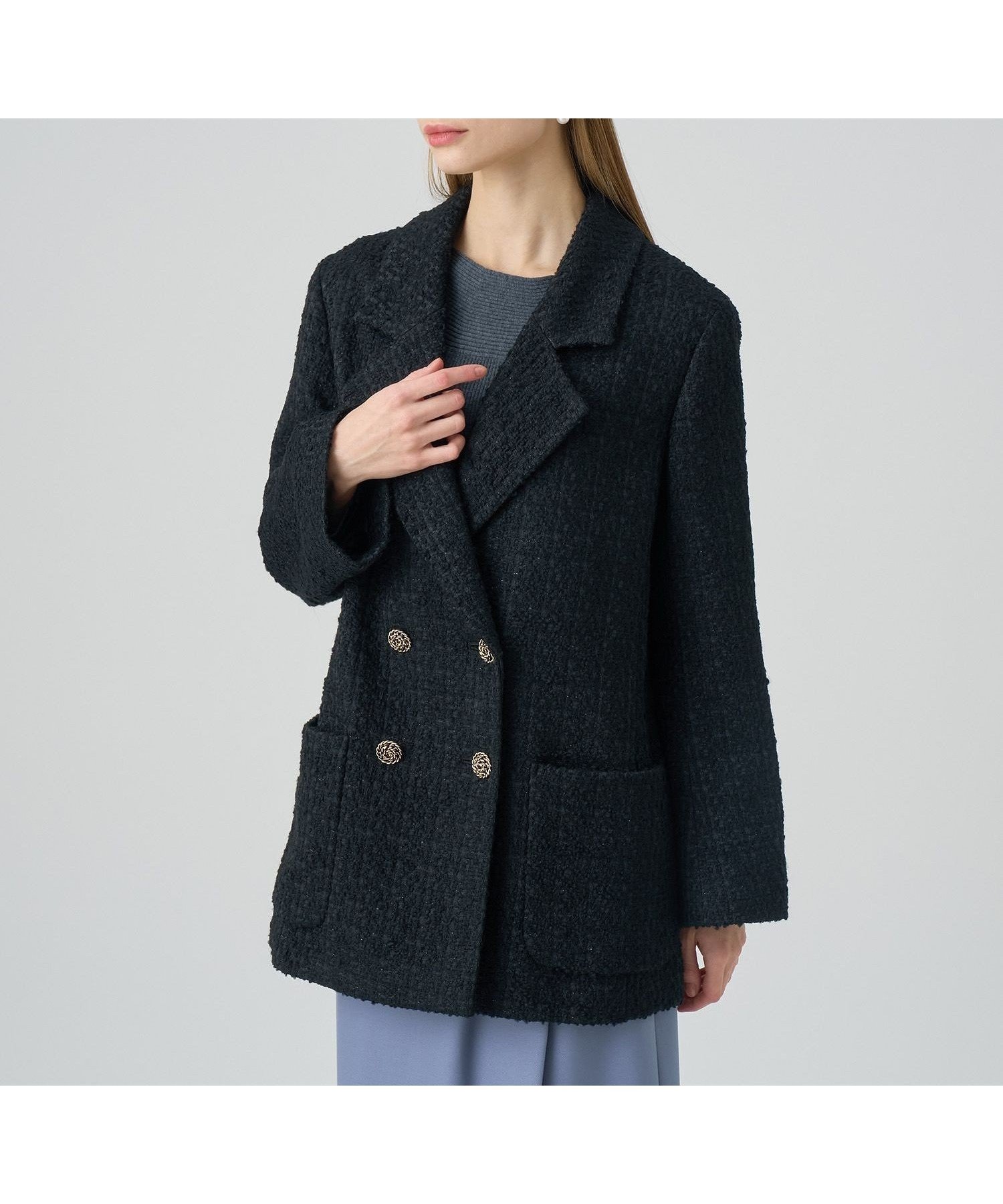 【アナイ/ANAYI】のラメツイードテーラーダブルコート インテリア・キッズ・メンズ・レディースファッション・服の通販 founy(ファニー) ファッション Fashion レディースファッション Fashion for Women アウター Coat / Outerwear Collection コート・ロングコート・ピーコート Long Coats, Peacoats & More イタリア Italy スマート Smart, Elegant チェーン Chain, Chain Strap ツイード Twill, Twill Weave ハーフ Half, Half-Length メタル Metal, Metal Parts モチーフ Motif, Design Theme ラグジュアリー Luxury, Elegant A/W・秋冬 Autumn/Winter 再入荷 Restock / Back in Stock エレガント 上品 Elegant black|ID: prp329100004773956 ipo3291000000034599654