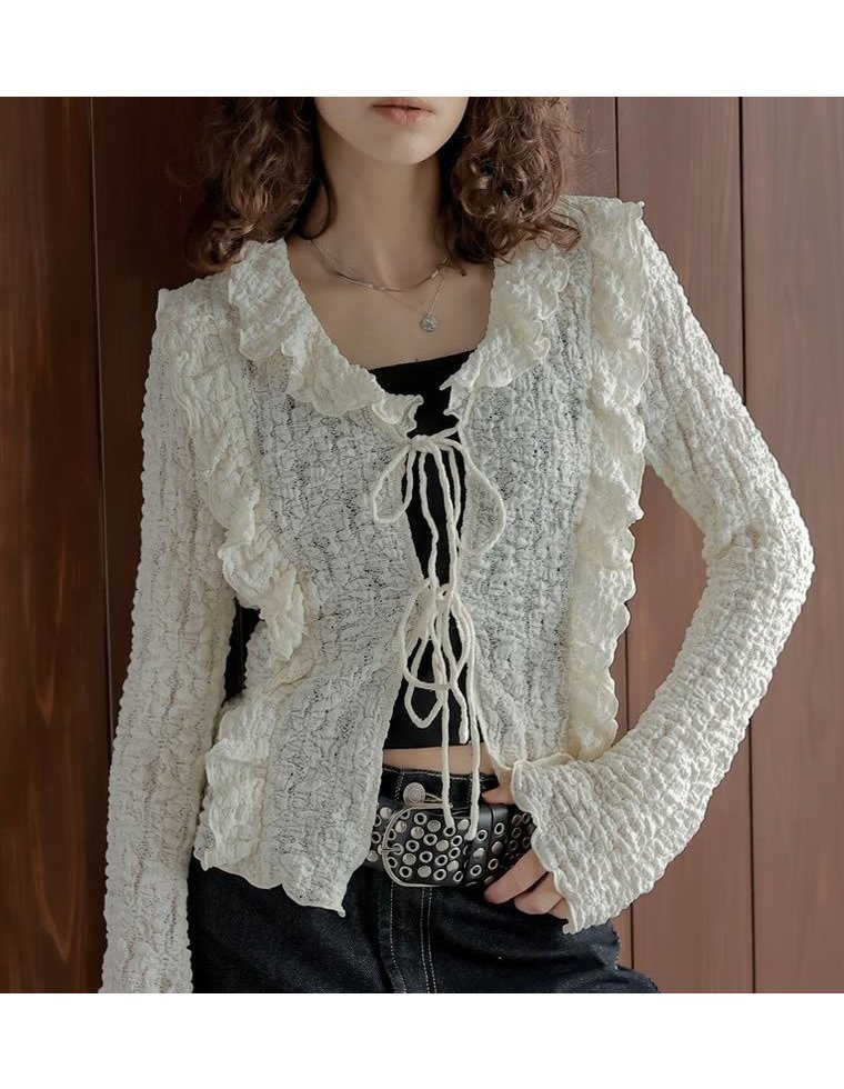 【リエディ/Re:EDIT】のふくれジャガードレースフリルブラウス インテリア・キッズ・メンズ・レディースファッション・服の通販 founy(ファニー) ファッション Fashion レディースファッション Fashion for Women トップス・カットソー Cut & Sew Tops シャツ・ブラウス・オフィスカジュアル Elegant Blouses & Button-Ups インナー Innerwear キャミソール Camisole, Spaghetti Strap Top ジャケット Jacket, Outerwear デニム Denim, Jeans Material トレンド Trend, Trending Now フェミニン Feminine, Girly フリル Frill, Ruffle フロント Front, Front Design ベスト Vest, Waistcoat リボン Ribbon, Bow レース Lace, Lace Fabric アイボリー|ID: prp329100004773971 ipo3291000000034599942