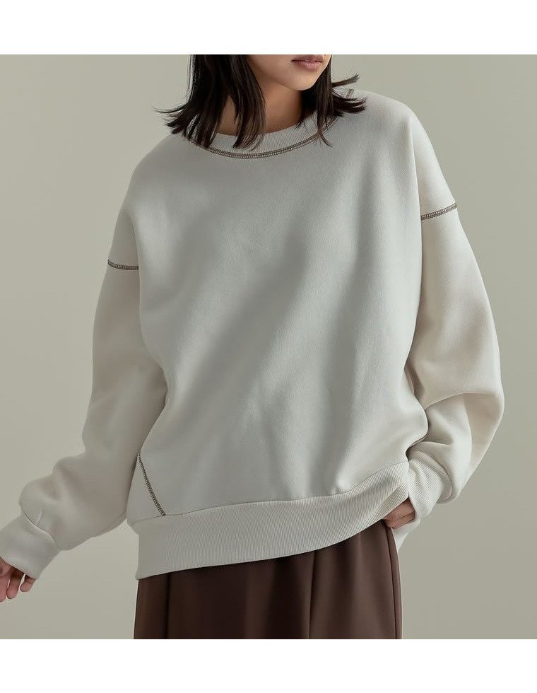 【リエディ/Re:EDIT】の無地or配色ステッチ裏起毛スウェット インテリア・キッズ・メンズ・レディースファッション・服の通販 founy(ファニー) 　ファッション　Fashion　レディースファッション　Fashion for Women　トップス・カットソー　Cut & Sew Tops　レディースパーカー・カジュアルフーディー　Casual Hoodies & Sweatshirts　スウェット・クルーネックトップス　Sweatshirts & Crewnecks / Relaxed Fit Sweat Tops　スウェット / スエット　Sweatshirt, Sweatwear　スラックス　Slacks, Dress Pants　デニム　Denim, Jeans Material　ボトム　Bottoms, Lower Wear　無地　Plain, Solid Color　配色アイボリー|ID: prp329100004774182 ipo3291000000034602867