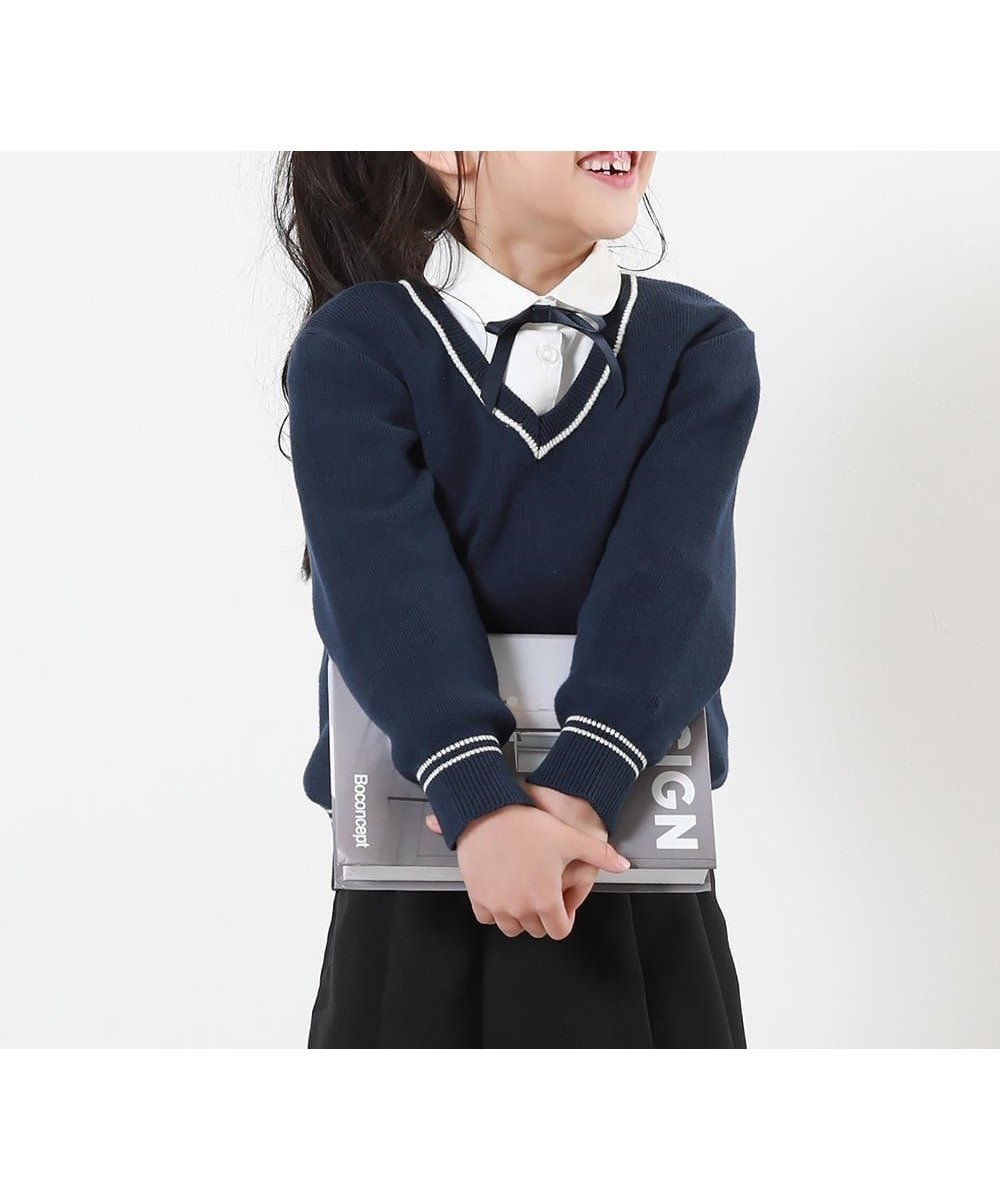 【デビロック/devirock / KIDS】の綿100% 洗える スクールニット Vネック プルオーバー スクールウェア 25AW インテリア・キッズ・メンズ・レディースファッション・服の通販 founy(ファニー) 　ファッション　Fashion　キッズファッション　Fashion for Kids　トップス・カットソー　Cut & Sew Tops　洗える　Machine Washable　カーディガン　Cardigan, Knitwear　ベスト　Vest, Waistcoat　ベーシック　Basic, Essential　2025年　2025　2025-2026秋冬・A/W　Autumn/Winter 2025–26 AW25–26　003-ラインスクールネイビー|ID: prp329100004774190 ipo3291000000034603042