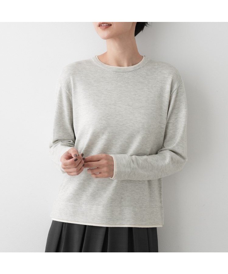 【デッサン/Dessin】の【ユニセックス/洗える】バイカラーニット インテリア・キッズ・メンズ・レディースファッション・服の通販 founy(ファニー) 　ファッション　Fashion　レディースファッション　Fashion for Women　トップス・カットソー　Cut & Sew Tops　ニット　Knit Tops & Sweaters　なめらか　Smooth, Silky Texture　ストレッチ　Stretch, Stretchy Fabric　スマート　Smart, Elegant　デニム　Denim, Jeans Material　メンズ　Men's, Menswear　洗える　Machine Washable　ライトグレー|ID: prp329100004774206 ipo3291000000034603248