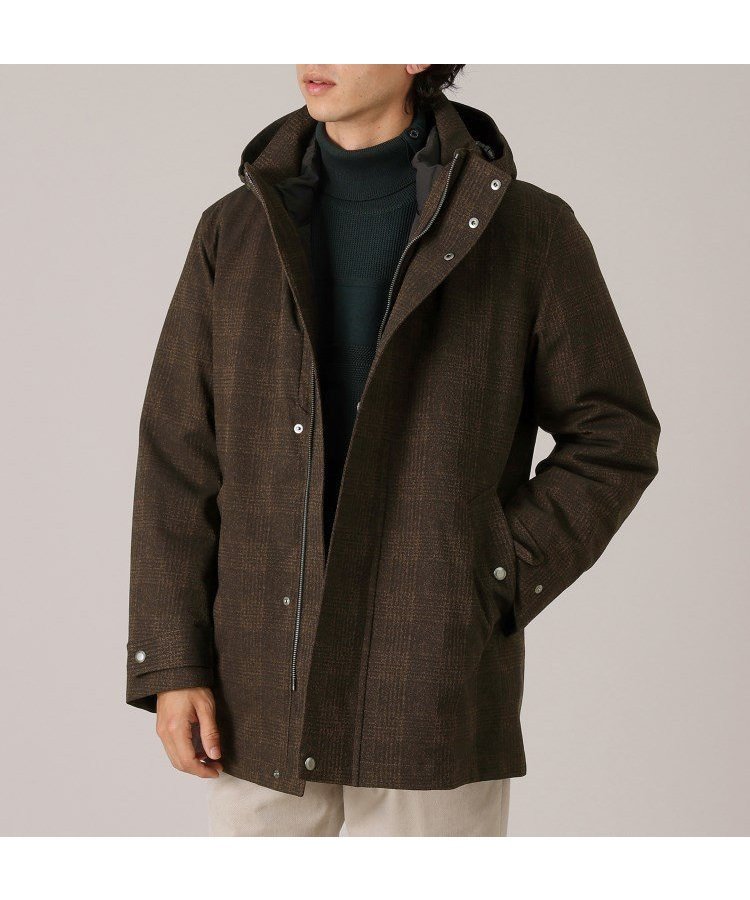 【タケオキクチ/TAKEO KIKUCHI / MEN】の【3WAY】ジャカード グレンチェック ダウンライナー ブルゾン インテリア・キッズ・メンズ・レディースファッション・服の通販 founy(ファニー) 　ファッション　Fashion　メンズファッション　Fashion for Men　軽量　Lightweight, Ultra Light　シャドー　Shadow, Subtle Pattern　ジャカード／ジャガード　Jacquard, Woven Pattern　ジャケット　Jacket, Outerwear　スタイリッシュ　Stylish, Fashionable　スマート　Smart, Elegant　財布　Wallet, Purse　ダウン　Down, Puffer　チェック　Check, Plaid, Tartan　パターン　Pattern, Design Print　フィット　Fit, Slim Fit　フロント　Front, Front Design　ブルゾン　Blouson, Bomber Jacket　ポケット　Pocket, Pocket Detail　ライナー　Liner, Inner Layer　冬　Winter / This Winter　ブラウン|ID: prp329100004774306 ipo3291000000034604278