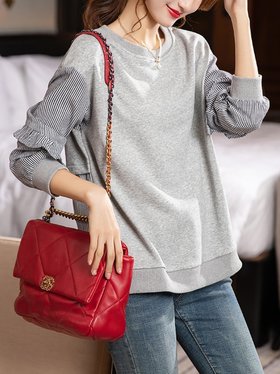 【ドゥーベル/Doux Belle】のスウェット*ストライプシャツドッキングトップス レディース トップス 人気、トレンドファッション・服の通販 founy(ファニー) ファッション Fashion レディースファッション Fashion for Women トップス・カットソー Cut & Sew Tops シャツ・ブラウス・オフィスカジュアル Elegant Blouses & Button-Ups レディースパーカー・カジュアルフーディー Casual Hoodies & Sweatshirts スウェット・クルーネックトップス Sweatshirts & Crewnecks / Relaxed Fit Sweat Tops ギャザー Gathered, Ruffled スウェット / スエット Sweatshirt, Sweatwear パープル Purple, Violet ロング Long, Long-Length 冬 Winter / This Winter 切替 Switching, Contrast Panel 春 Spring 秋 Autumn A/W・秋冬 Autumn/Winter 長袖 Long Sleeve, Full Sleeve |ID:prp329100004774721