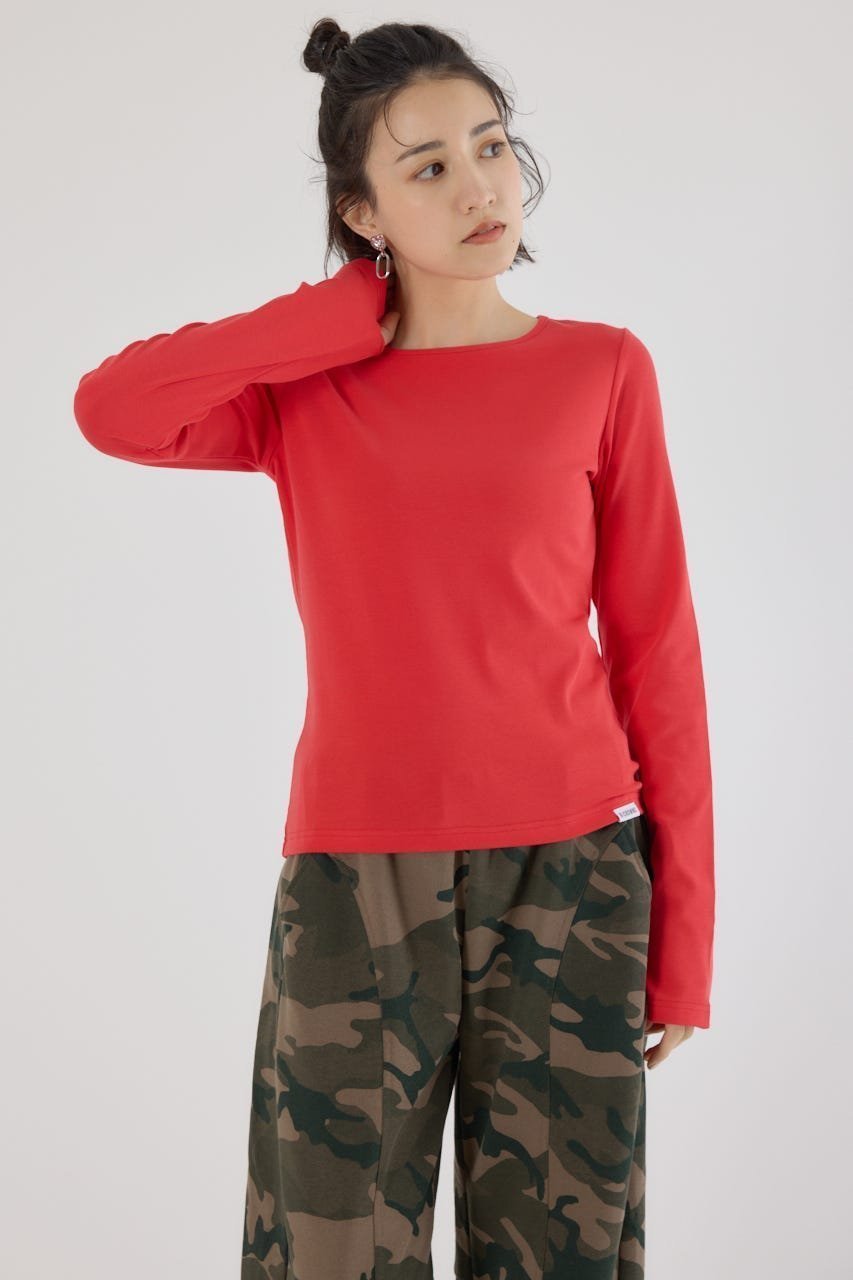 【ロデオクラウンズワイドボウル/RODEO CROWNS WIDE BOWL】のフライスロングスリーブTシャツ インテリア・キッズ・メンズ・レディースファッション・服の通販 founy(ファニー) 　ファッション　Fashion　レディースファッション　Fashion for Women　トップス・カットソー　Cut & Sew Tops　シャツ・ブラウス・オフィスカジュアル　Elegant Blouses & Button-Ups　ロングTシャツ・Tシャツ　Longline T-Shirts & Tees　インナー　Innerwear　カーディガン　Cardigan, Knitwear　コンパクト　Compact, Small Size　ジャケット　Jacket, Outerwear　トレンド　Trend, Trending Now　ベーシック　Basic, Essential　ロング　Long, Long-Length　羽織　Haori, Light Jacket　長袖　Long Sleeve, Full Sleeve　RED|ID: prp329100004774750 ipo3291000000034632914