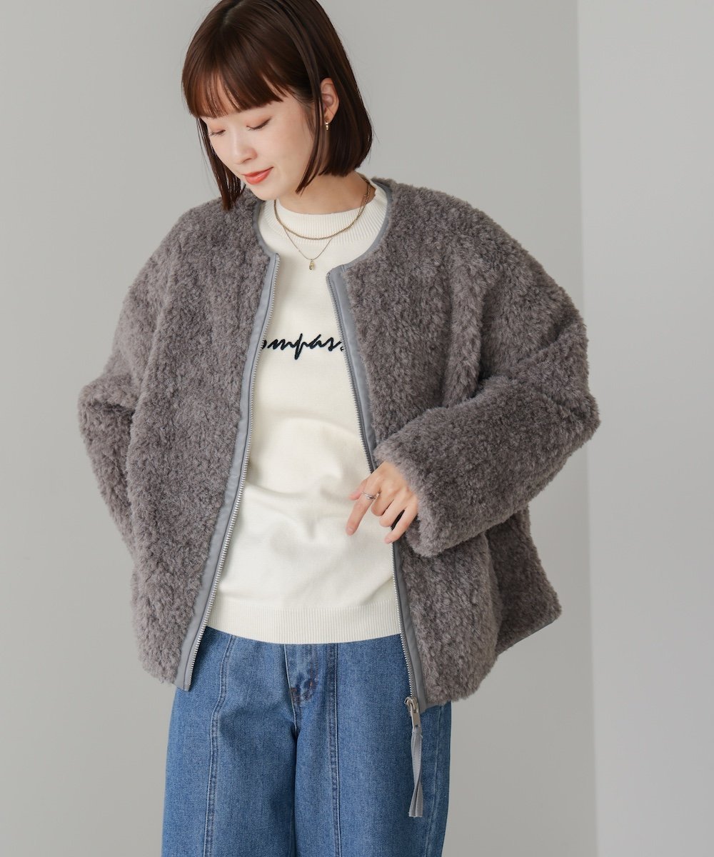 【バブ ブージュルード/Bab Bou Jeloud】のボアショートアウター インテリア・キッズ・メンズ・レディースファッション・服の通販 founy(ファニー) 　ファッション　Fashion　レディースファッション　Fashion for Women　アウター　Coat / Outerwear Collection　パイピング　Piping, Trim Design　再入荷　Restock / Back in Stock　防寒　Cold Protection, Winter-Ready　GRAY|ID: prp329100004774764 ipo3291000000035132411