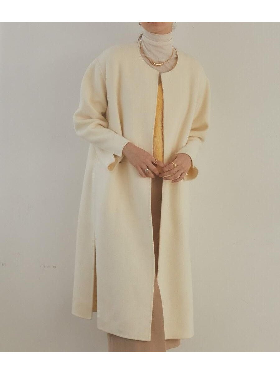 【ラシュッド/LASUD】の【尾州】Super 140 s Double beaver No-collar Midi Coat インテリア・キッズ・メンズ・レディースファッション・服の通販 founy(ファニー) 　ファッション　Fashion　レディースファッション　Fashion for Women　アウター　Coat / Outerwear Collection　コート・ロングコート・ピーコート　Long Coats, Peacoats & More　ショルダー　Shoulder, Shoulder Strap　トレンド　Trend, Trending Now　人気　Popular, Best Seller　ハンド　Hand, Handmade　オフホワイト|ID: prp329100004774849 ipo3291000000034934799
