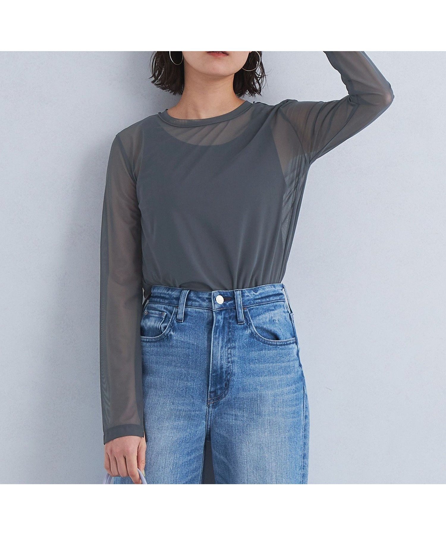 【ユナイテッドアローズ/UNITED ARROWS】のハイメッシュ チュール クルーネック プルオーバー インテリア・キッズ・メンズ・レディースファッション・服の通販 founy(ファニー) 　ファッション　Fashion　レディースファッション　Fashion for Women　トップス・カットソー　Cut & Sew Tops　カジュアルプルオーバー・ニットトップス　Pullovers & Knit Tops / Casual Pullovers　インナー　Innerwear　春　Spring　カーゴパンツ　Cargo Pants, Utility Pants　カーディガン　Cardigan, Knitwear　コンパクト　Compact, Small Size　シアー　Sheer, See-Through　スリット　Slit, Slit Detail　チュール　Tulip, Tulip Motif　ベスト　Vest, Waistcoat　ベーシック　Basic, Essential　メッシュ　Mesh, Net Fabric　ロング　Long, Long-Length　アウトレット　Outlet / Clearance　夏　Summer　エレガント 上品　Elegant　DK.GRAY|ID: prp329100004774881 ipo3291000000034609323