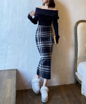 【ロイヤルパーティー/ROYAL PARTY】のファートリミングチェックジャガードニットタイトワンピース 人気、トレンドファッション・服の通販 founy(ファニー) ファッション Fashion レディースファッション Fashion for Women ワンピース Dresses 冬 Winter / This Winter |ID:prp329100004774904