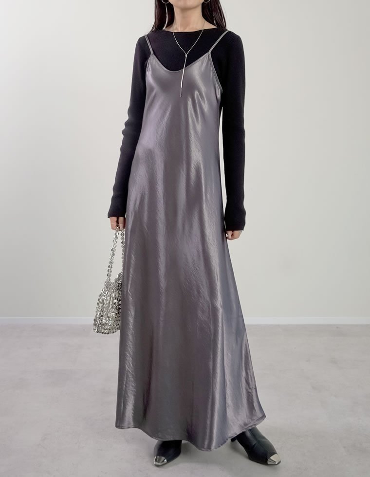 【リエディ/Re:EDIT】のサテンキャミワンピース インテリア・キッズ・メンズ・レディースファッション・服の通販 founy(ファニー) ファッション Fashion レディースファッション Fashion for Women ワンピース Dresses キャミソールワンピース Camisole Dresses おすすめ Recommended / Our Picks インナー Innerwear カットソー Cut and Sewn Top キャミソール Camisole, Spaghetti Strap Top コンパクト Compact, Small Size サテン Satin, Glossy Fabric シンプル Simple, Minimal フェミニン Feminine, Girly フレア Flare, Flared レース Lace, Lace Fabric ロング Long, Long-Length 春 Spring A/W・秋冬 Autumn/Winter チャコールグレー|ID: prp329100004774917 ipo3291000000034610028