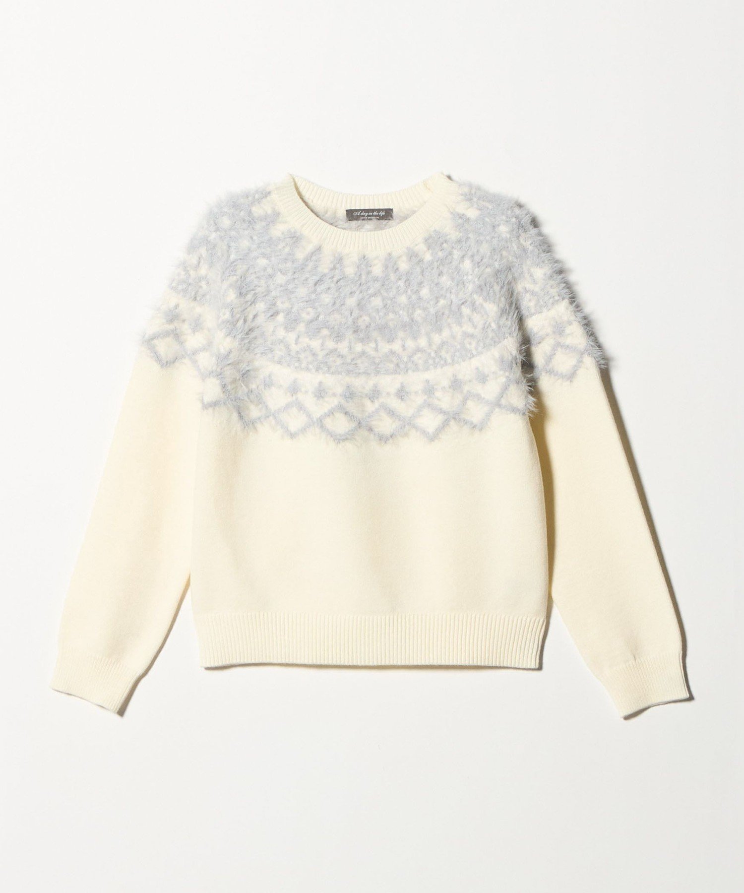 【ユナイテッドアローズ/UNITED ARROWS】のフェザー ノルディックニット -ウォッシャブル- A DAY IN THE LIFE インテリア・キッズ・メンズ・レディースファッション・服の通販 founy(ファニー) 　ファッション　Fashion　レディースファッション　Fashion for Women　トップス・カットソー　Cut & Sew Tops　ニット　Knit Tops & Sweaters　ウォッシャブル　Machine Washable　トレンド　Trend, Trending Now　バランス　Balance, Style Balance　フェザー　Feather, Feather Detail　フェザーヤーン　Feather Yarn, Fluffy Yarn　フレア　Flare, Flared　モチーフ　Motif, Design Theme　リボン　Ribbon, Bow　アウトレット　Outlet / Clearance　エレガント 上品　Elegant　ビジネス 仕事 通勤　Business / Work / Commuting　OFF WHITE|ID: prp329100004775030 ipo3291000000034611368