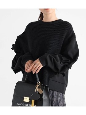 【ヴァン/Vin】の異素材切り替えデザインスリーブプルオーバー 人気、トレンドファッション・服の通販 founy(ファニー) ファッション Fashion レディースファッション Fashion for Women トップス・カットソー Cut & Sew Tops カジュアルプルオーバー・ニットトップス Pullovers & Knit Tops / Casual Pullovers アシンメトリー Asymmetrical Style スウェット / スエット Sweatshirt, Sweatwear スリーブ Sleeve, Long Sleeve / Short Sleeve ドッキング Docking, Mixed Material リボン Ribbon, Bow ワイド Wide, Wide Fit |ID:prp329100004775870