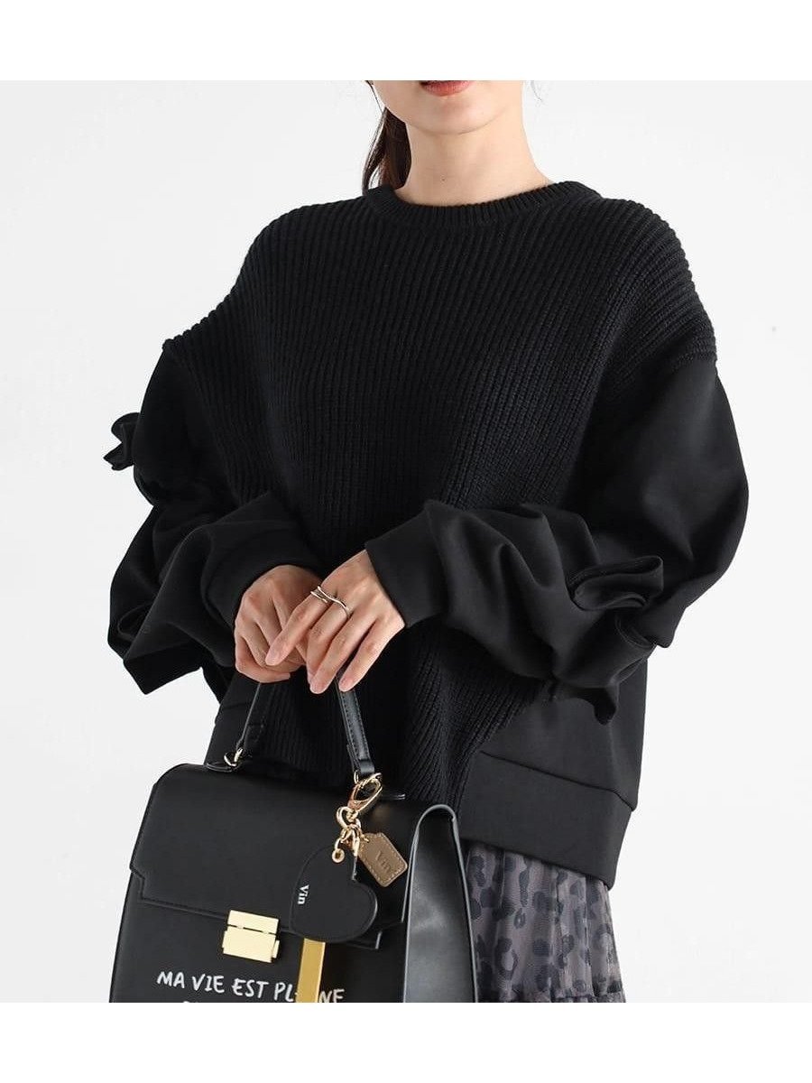 【ヴァン/Vin】の異素材切り替えデザインスリーブプルオーバー 人気、トレンドファッション・服の通販 founy(ファニー) ファッション Fashion レディースファッション Fashion for Women トップス・カットソー Cut & Sew Tops カジュアルプルオーバー・ニットトップス Pullovers & Knit Tops / Casual Pullovers アシンメトリー Asymmetrical Style スウェット / スエット Sweatshirt, Sweatwear スリーブ Sleeve, Long Sleeve / Short Sleeve ドッキング Docking, Mixed Material リボン Ribbon, Bow ワイド Wide, Wide Fit other-1|ID: prp329100004775870 ipo3291000000034698540