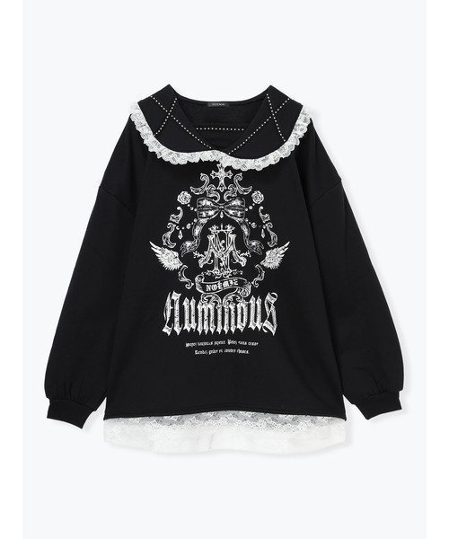 【ノエミ/NOEMIE】のスタッズバックスピンドルセーラーチュニック インテリア・キッズ・メンズ・レディースファッション・服の通販 founy(ファニー) 　ファッション　Fashion　レディースファッション　Fashion for Women　トップス・カットソー　Cut & Sew Tops　グラフィック　Graphic, Graphic Design　チェック　Check, Plaid, Tartan　フリル　Frill, Ruffle　フロント　Front, Front Design　レース　Lace, Lace Fabric　黒|ID: prp329100004775962 ipo3291000000034622213