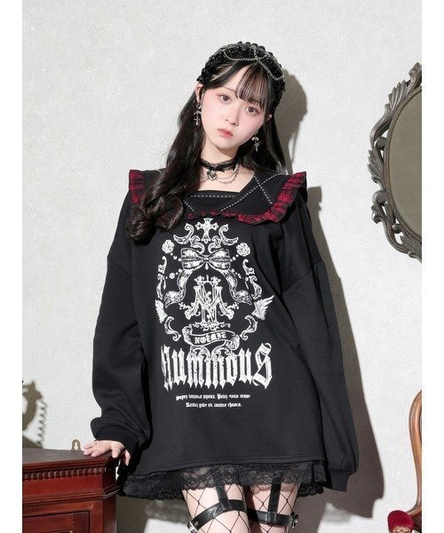 【ノエミ/NOEMIE】のスタッズバックスピンドルセーラーチュニック インテリア・キッズ・メンズ・レディースファッション・服の通販 founy(ファニー) 　ファッション　Fashion　レディースファッション　Fashion for Women　トップス・カットソー　Cut & Sew Tops　グラフィック　Graphic, Graphic Design　チェック　Check, Plaid, Tartan　フリル　Frill, Ruffle　フロント　Front, Front Design　レース　Lace, Lace Fabric　赤|ID: prp329100004775962 ipo3291000000035168531