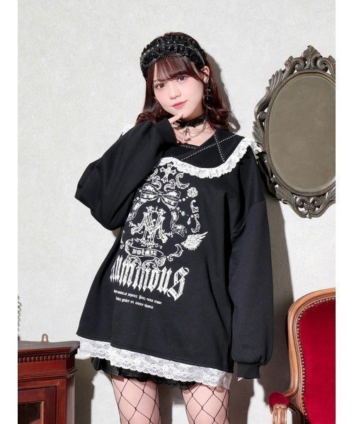 【ノエミ/NOEMIE】のスタッズバックスピンドルセーラーチュニック インテリア・キッズ・メンズ・レディースファッション・服の通販 founy(ファニー) 　ファッション　Fashion　レディースファッション　Fashion for Women　トップス・カットソー　Cut & Sew Tops　グラフィック　Graphic, Graphic Design　チェック　Check, Plaid, Tartan　フリル　Frill, Ruffle　フロント　Front, Front Design　レース　Lace, Lace Fabric　黒|ID: prp329100004775962 ipo3291000000035168533