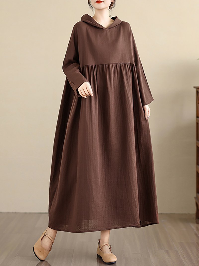 【ドゥーベル/Doux Belle】のフード付きギャザー入りマキシワンピース レディース ワンピース インテリア・キッズ・メンズ・レディースファッション・服の通販 founy(ファニー) 　ファッション　Fashion　レディースファッション　Fashion for Women　ワンピース　Dresses　マキシ丈ワンピース・ロングドレス　Maxi Dresses / Long One-Pieces　ギャザー　Gathered, Ruffled　シンプル　Simple, Minimal　マキシ　Maxi, Full Length　リラックス　Relax, Relaxed Fit　レギンス　Leggings, Stretch Pants　春　Spring　秋　Autumn　モカ|ID: prp329100004775973 ipo3291000000034622273