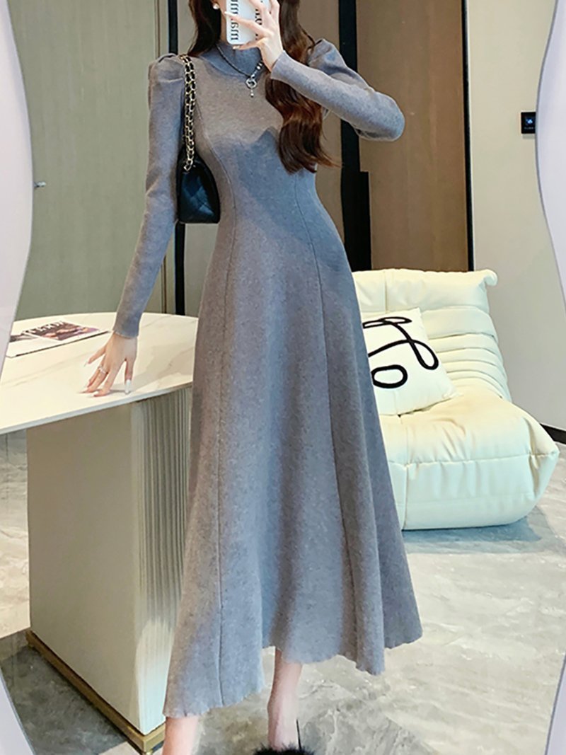 【ドゥーベル/Doux Belle】のハイネックフィットニットワンピース レディース ワンピース インテリア・キッズ・メンズ・レディースファッション・服の通販 founy(ファニー) 　ファッション　Fashion　レディースファッション　Fashion for Women　ワンピース　Dresses　ニットワンピース　Knit Dresses　ハイネック　High Neck, Mock Neck　フィット　Fit, Slim Fit　フレア　Flare, Flared　冬　Winter / This Winter　秋　Autumn　A/W・秋冬　Autumn/Winter　グレー|ID: prp329100004775974 ipo3291000000035191018