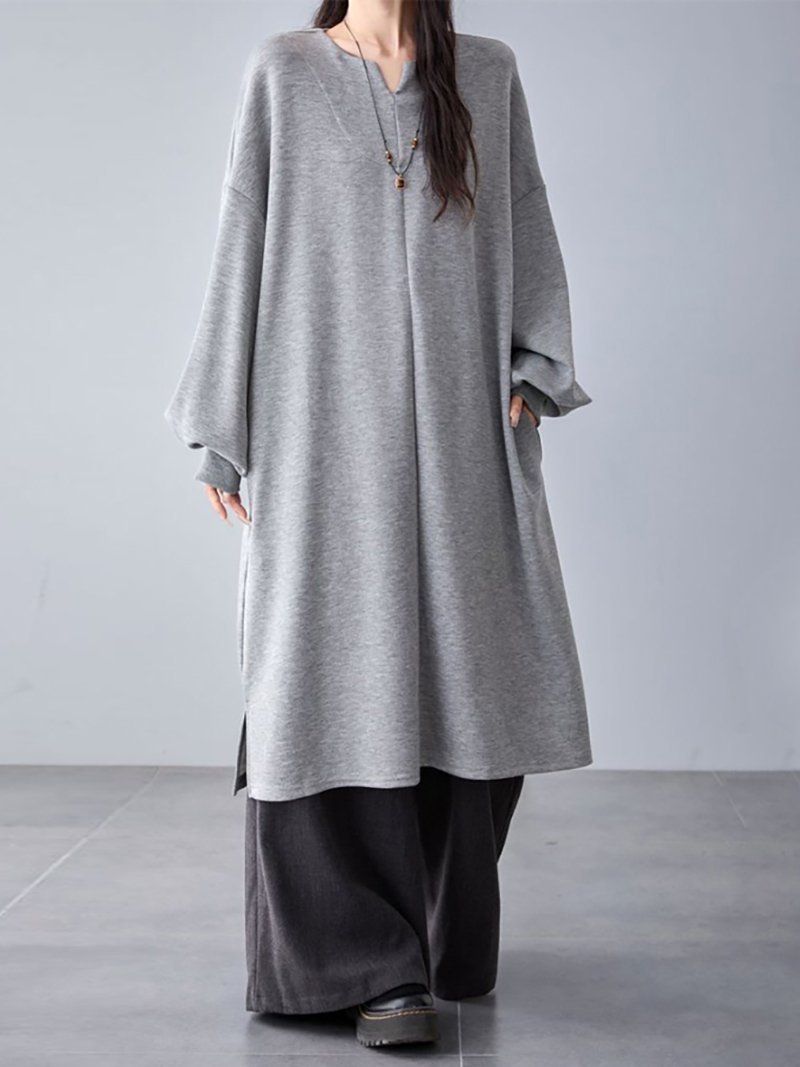 【ドゥーベル/Doux Belle】のギャザー袖チュニックワンピース レディース ワンピース インテリア・キッズ・メンズ・レディースファッション・服の通販 founy(ファニー) ファッション Fashion レディースファッション Fashion for Women ワンピース Dresses チュニック Tunic Tops & Dresses ギャザー Gathered, Ruffled シンプル Simple, Minimal スリット Slit, Slit Detail チュニック Tunic, Long Top フォルム Silhouette, Form ポケット Pocket, Pocket Detail ラウンド Round, Round Neck 冬 Winter / This Winter 秋 Autumn グレー|ID: prp329100004775976 ipo3291000000034622287