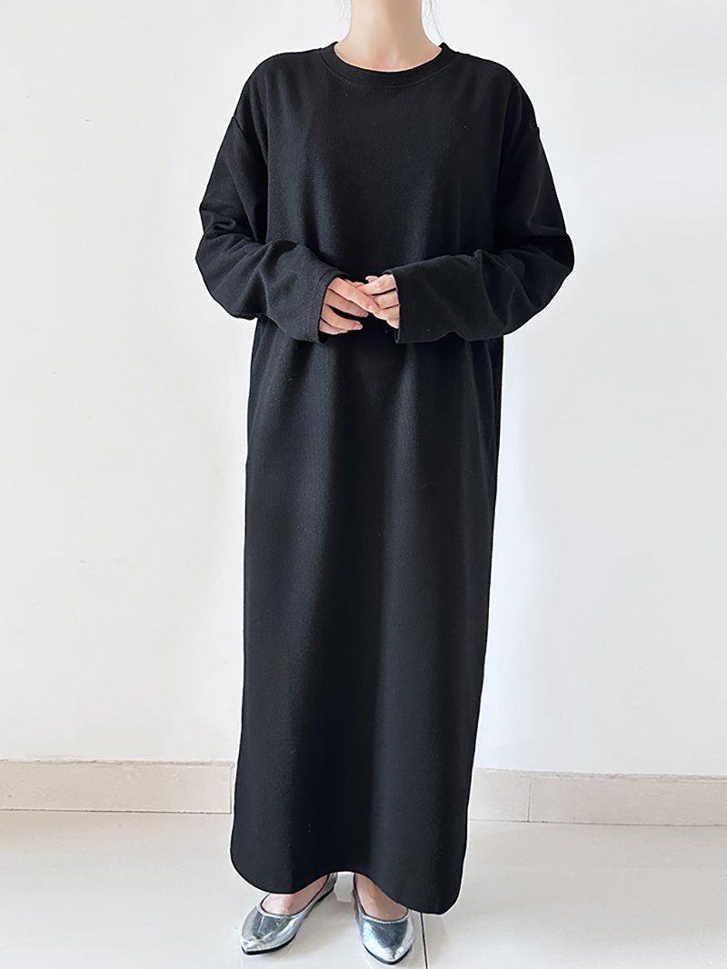 【ドゥーベル/Doux Belle】のラウンドネックニットワンピース レディース ワンピース インテリア・キッズ・メンズ・レディースファッション・服の通販 founy(ファニー) ファッション Fashion レディースファッション Fashion for Women ワンピース Dresses ニットワンピース Knit Dresses ラウンド Round, Round Neck ロング Long, Long-Length 春 Spring 秋 Autumn ブラック|ID: prp329100004775978 ipo3291000000034622302