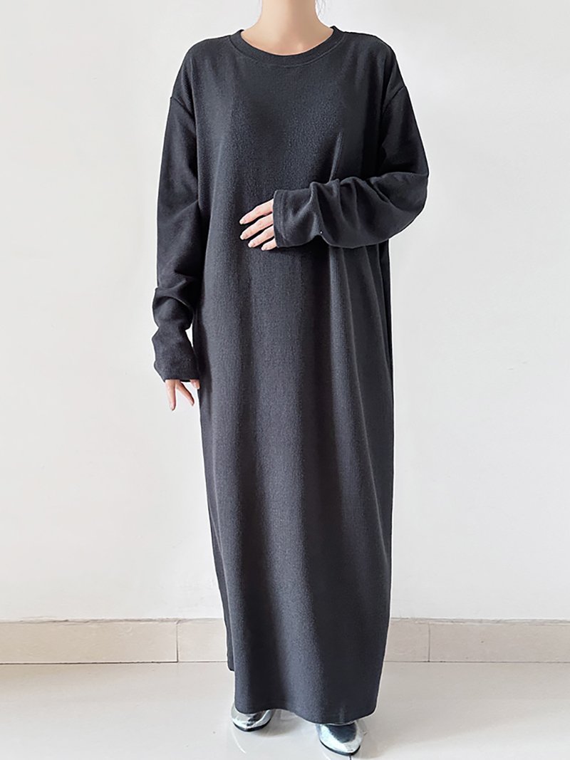 【ドゥーベル/Doux Belle】のラウンドネックニットワンピース レディース ワンピース インテリア・キッズ・メンズ・レディースファッション・服の通販 founy(ファニー) ファッション Fashion レディースファッション Fashion for Women ワンピース Dresses ニットワンピース Knit Dresses ラウンド Round, Round Neck ロング Long, Long-Length 春 Spring 秋 Autumn ダークグレー|ID: prp329100004775978 ipo3291000000034622304