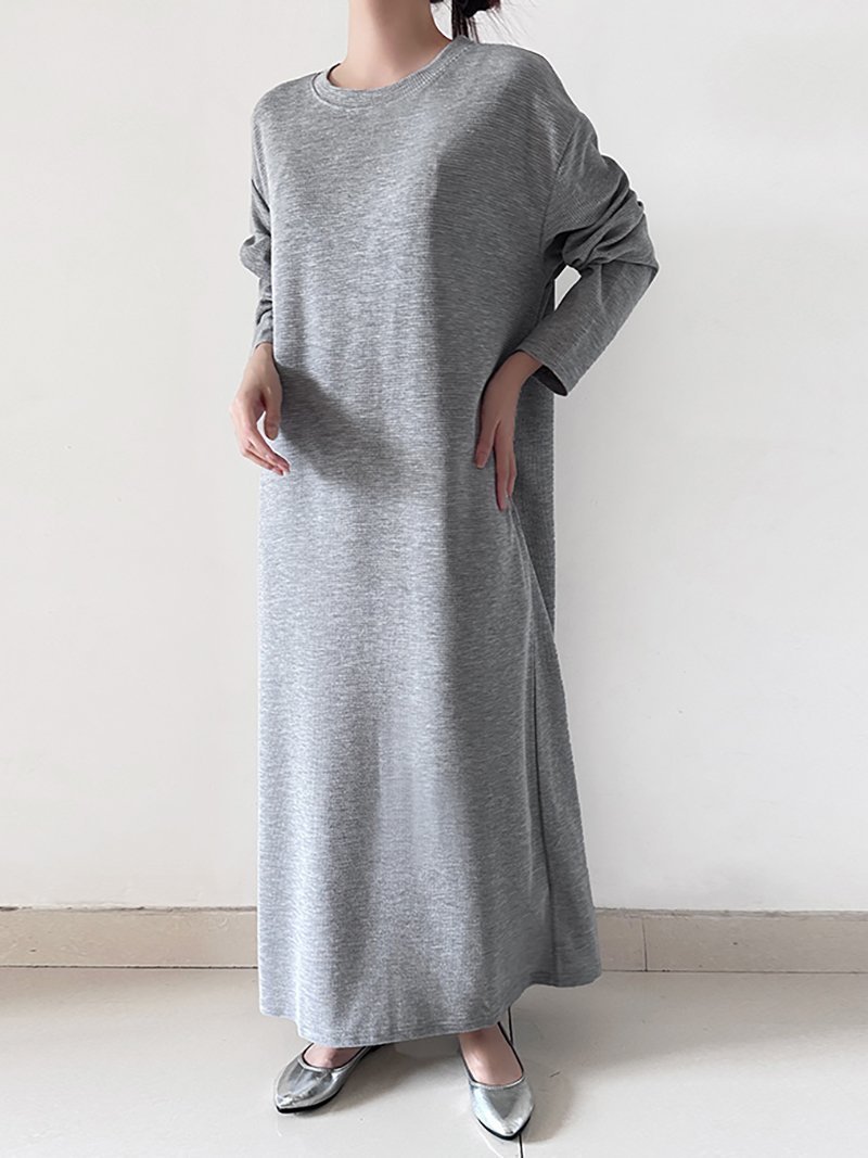 【ドゥーベル/Doux Belle】のラウンドネックニットワンピース レディース ワンピース インテリア・キッズ・メンズ・レディースファッション・服の通販 founy(ファニー) ファッション Fashion レディースファッション Fashion for Women ワンピース Dresses ニットワンピース Knit Dresses ラウンド Round, Round Neck ロング Long, Long-Length 春 Spring 秋 Autumn ライトグレー|ID: prp329100004775978 ipo3291000000034622305