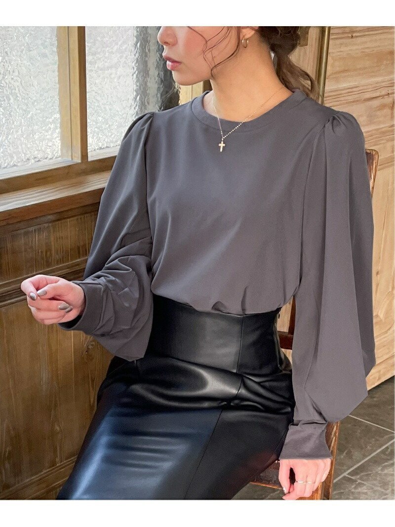 【ジュノア/JUNOAH】のパフスリーブボリューム長袖ブラウス インテリア・キッズ・メンズ・レディースファッション・服の通販 founy(ファニー) 　ファッション　Fashion　レディースファッション　Fashion for Women　トップス・カットソー　Cut & Sew Tops　シャツ・ブラウス・オフィスカジュアル　Elegant Blouses & Button-Ups　長袖　Long Sleeve, Full Sleeve　チャコール|ID: prp329100004775987 ipo3291000000034622380