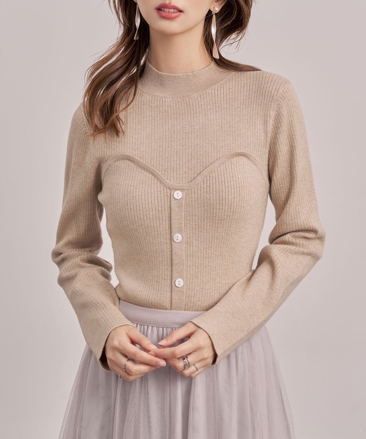 【セゾンドパピヨン/SAISON DE PAPILLON】のビスチェ風リブ編みニットトップス インテリア・キッズ・メンズ・レディースファッション・服の通販 founy(ファニー) 　ファッション　Fashion　レディースファッション　Fashion for Women　トップス・カットソー　Cut & Sew Tops　ニット　Knit Tops & Sweaters　ビスチェ　Bustiers & Corset Tops / Layered Bustier Style　トレンド　Trend, Trending Now　ドッキング　Docking, Mixed Material　ビスチェ　Bustier, Corset Top　リブニット　Rib Knit, Ribbed Knit　ベージュ|ID: prp329100004776063 ipo3291000000034623361