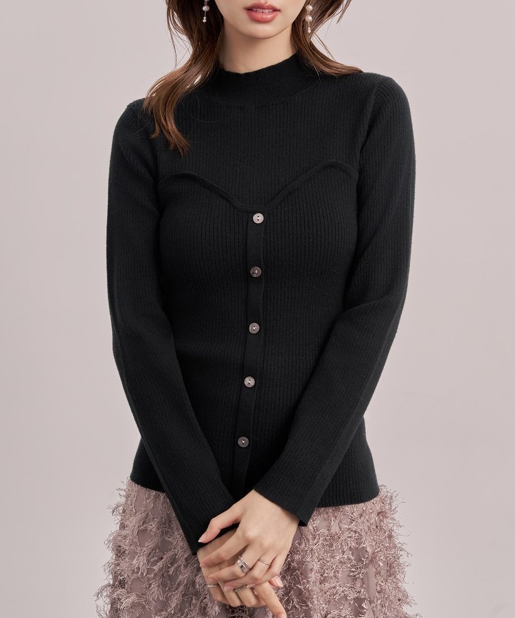 【セゾンドパピヨン/SAISON DE PAPILLON】のビスチェ風リブ編みニットトップス インテリア・キッズ・メンズ・レディースファッション・服の通販 founy(ファニー) 　ファッション　Fashion　レディースファッション　Fashion for Women　トップス・カットソー　Cut & Sew Tops　ニット　Knit Tops & Sweaters　ビスチェ　Bustiers & Corset Tops / Layered Bustier Style　トレンド　Trend, Trending Now　ドッキング　Docking, Mixed Material　ビスチェ　Bustier, Corset Top　リブニット　Rib Knit, Ribbed Knit　ブラック|ID: prp329100004776063 ipo3291000000034623362