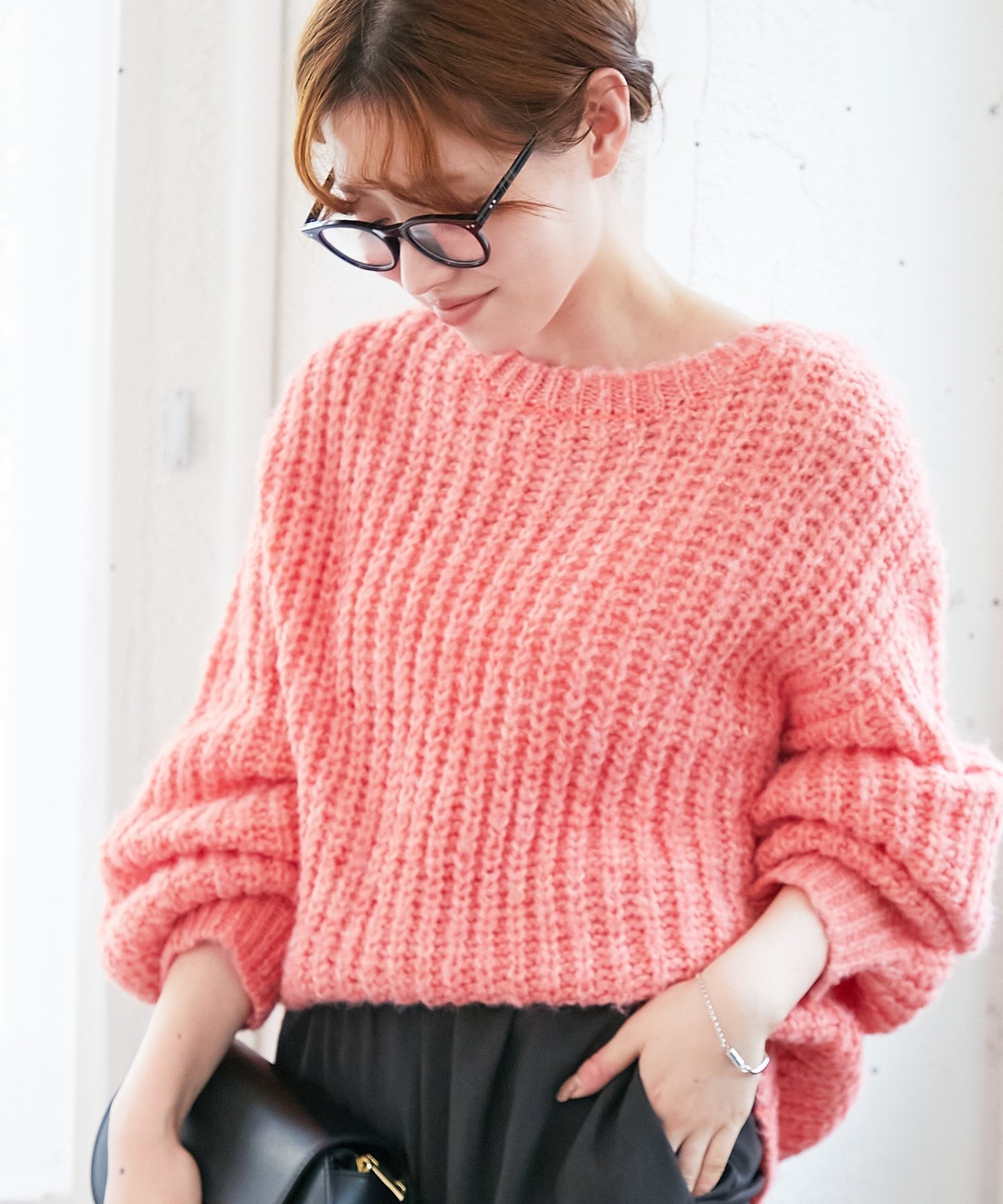 【ルクールブラン/le.coeur blanc】の《WEB限定アイテム》ヘアリーヤーンローゲージニット インテリア・キッズ・メンズ・レディースファッション・服の通販 founy(ファニー) 　ファッション　Fashion　レディースファッション　Fashion for Women　トップス・カットソー　Cut & Sew Tops　ニット　Knit Tops & Sweaters　おすすめ　Recommended / Our Picks　とろみ　Fluid, Flowy Fabric　シンプル　Simple, Minimal　ストレート　Straight, Straight Cut　デニム　Denim, Jeans Material　ボトム　Bottoms, Lower Wear　リラックス　Relax, Relaxed Fit　ピンク|ID: prp329100004776157 ipo3291000000034624156