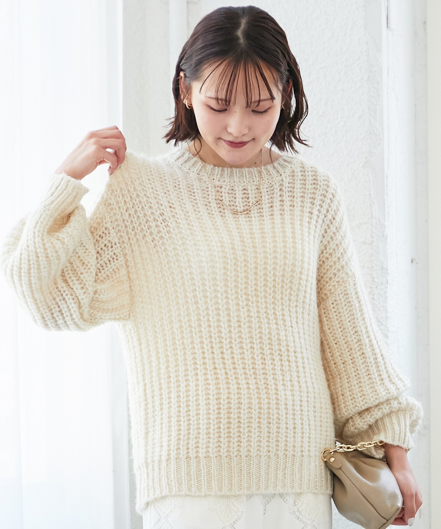 【ルクールブラン/le.coeur blanc】の《WEB限定アイテム》ヘアリーヤーンローゲージニット インテリア・キッズ・メンズ・レディースファッション・服の通販 founy(ファニー) 　ファッション　Fashion　レディースファッション　Fashion for Women　トップス・カットソー　Cut & Sew Tops　ニット　Knit Tops & Sweaters　おすすめ　Recommended / Our Picks　とろみ　Fluid, Flowy Fabric　シンプル　Simple, Minimal　ストレート　Straight, Straight Cut　デニム　Denim, Jeans Material　ボトム　Bottoms, Lower Wear　リラックス　Relax, Relaxed Fit　アイボリー|ID: prp329100004776157 ipo3291000000034624157