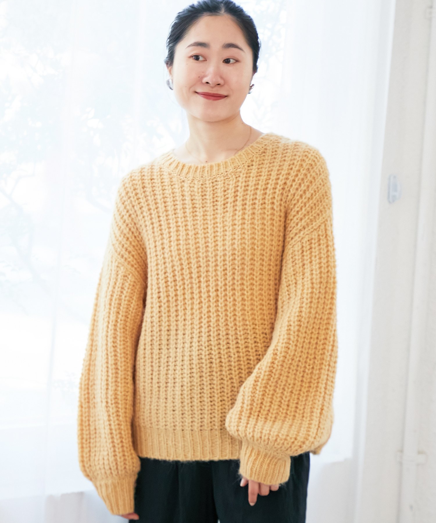 【ルクールブラン/le.coeur blanc】の《WEB限定アイテム》ヘアリーヤーンローゲージニット インテリア・キッズ・メンズ・レディースファッション・服の通販 founy(ファニー) 　ファッション　Fashion　レディースファッション　Fashion for Women　トップス・カットソー　Cut & Sew Tops　ニット　Knit Tops & Sweaters　おすすめ　Recommended / Our Picks　とろみ　Fluid, Flowy Fabric　シンプル　Simple, Minimal　ストレート　Straight, Straight Cut　デニム　Denim, Jeans Material　ボトム　Bottoms, Lower Wear　リラックス　Relax, Relaxed Fit　イエロー|ID: prp329100004776157 ipo3291000000034624158